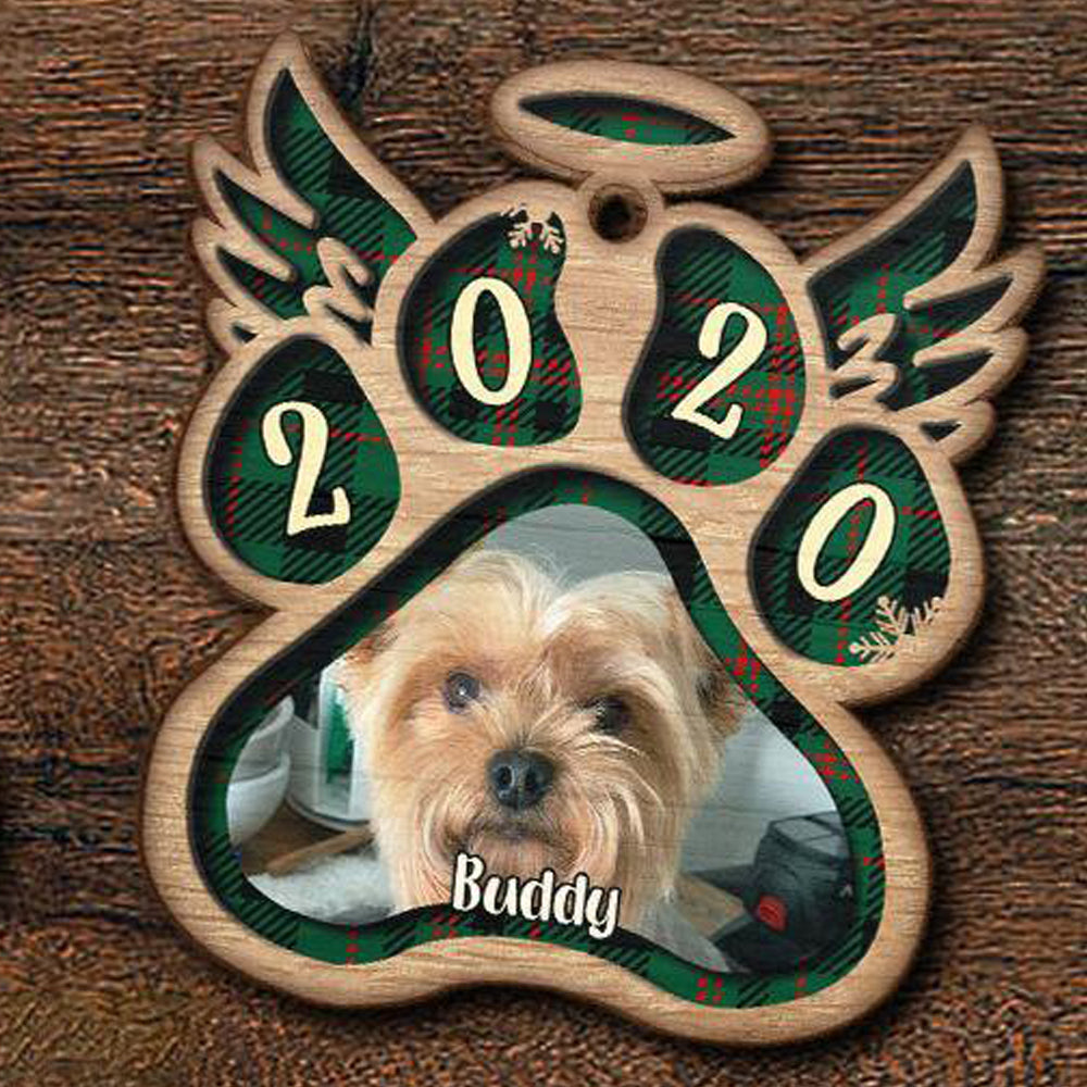 Personalised Angel Wings Pet Paw Wooden Christmas Ornament - handmade Ornament