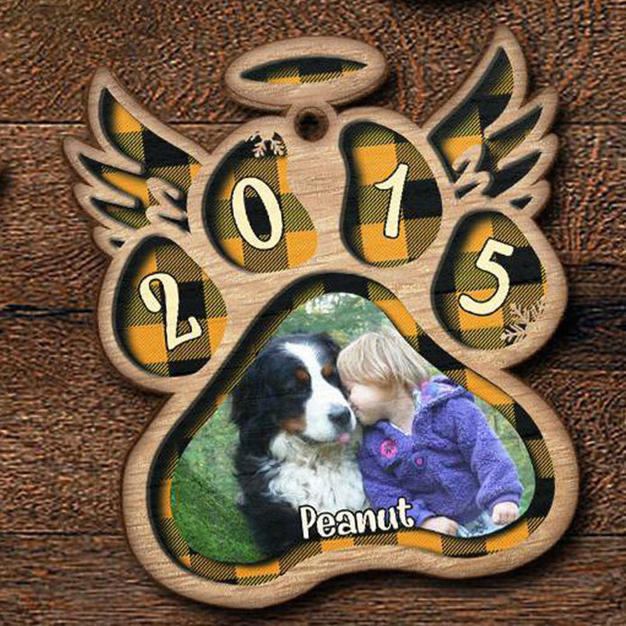 Personalised Angel Wings Pet Paw Wooden Christmas Ornament - handmade Ornament