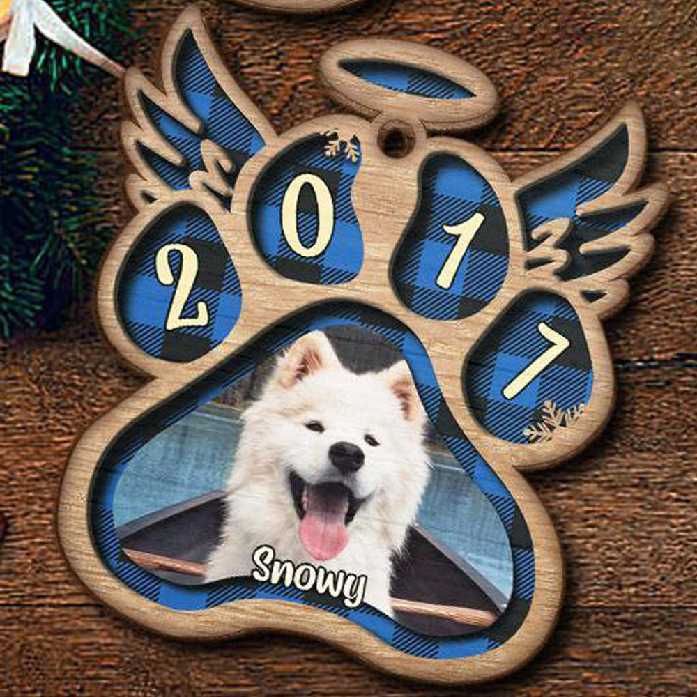 Personalised Angel Wings Pet Paw Wooden Christmas Ornament - handmade Ornament