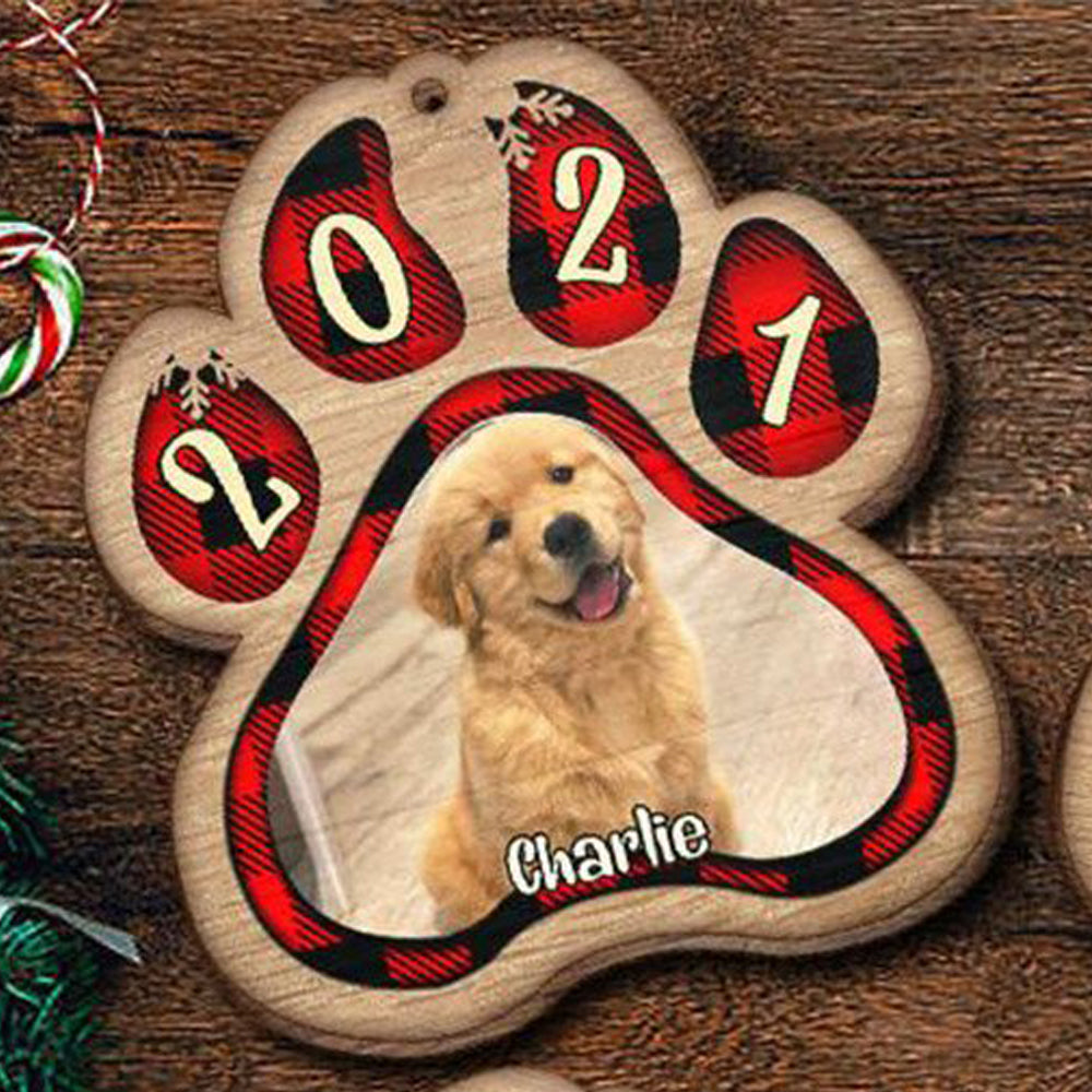 Personalised Dog Paw Wooden Christmas Ornament - handmade Ornament