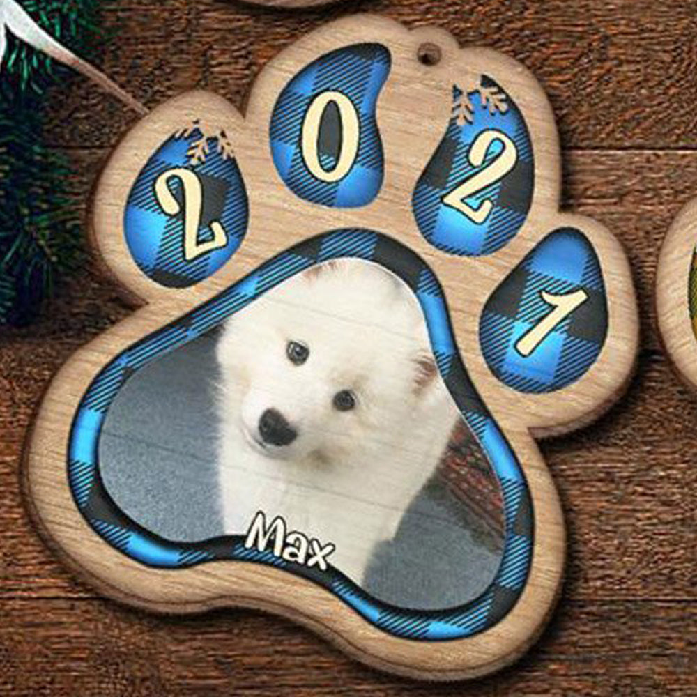 Personalised Dog Paw Wooden Christmas Ornament - handmade Ornament