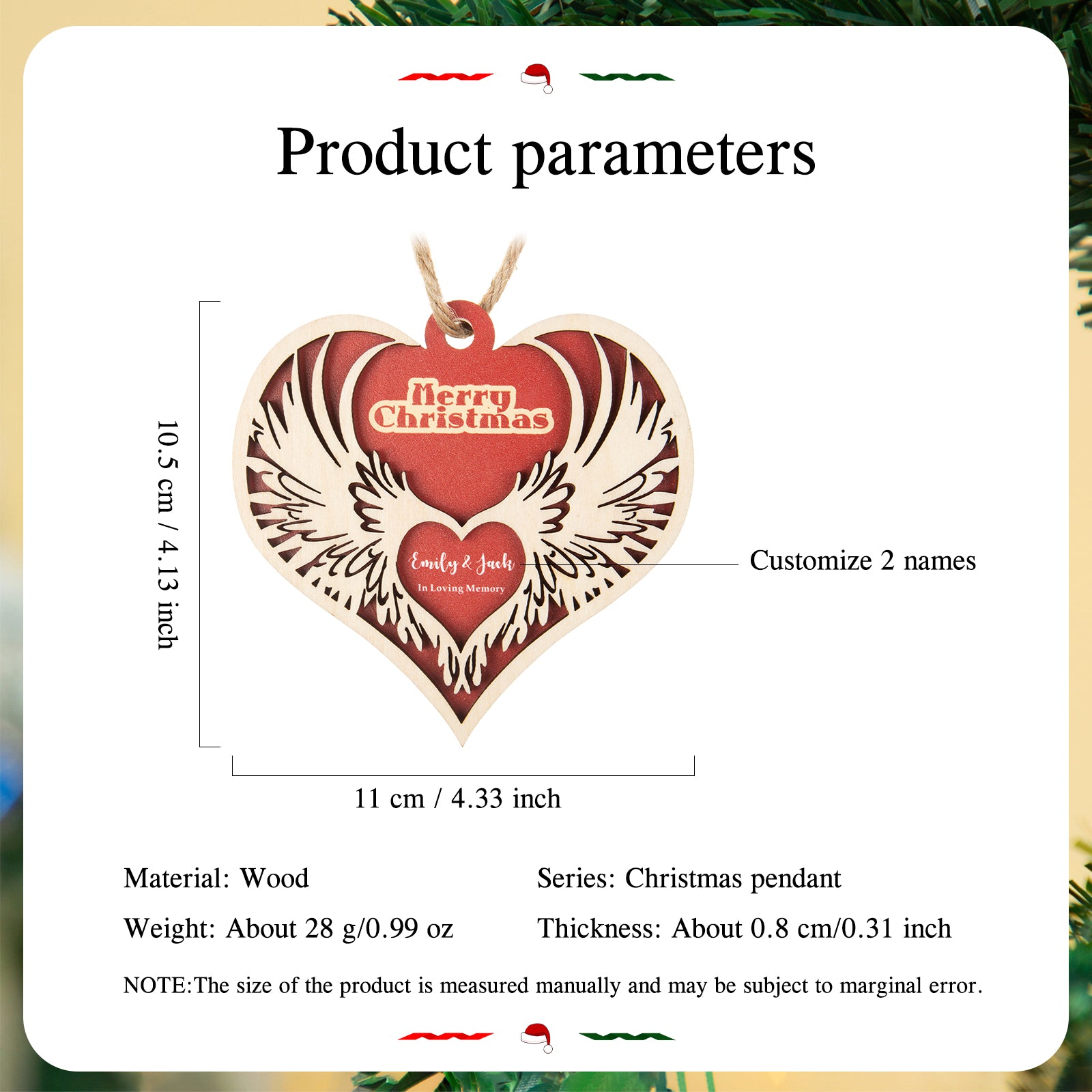 Personalised Merry Christmas Heart Ornament - handmade