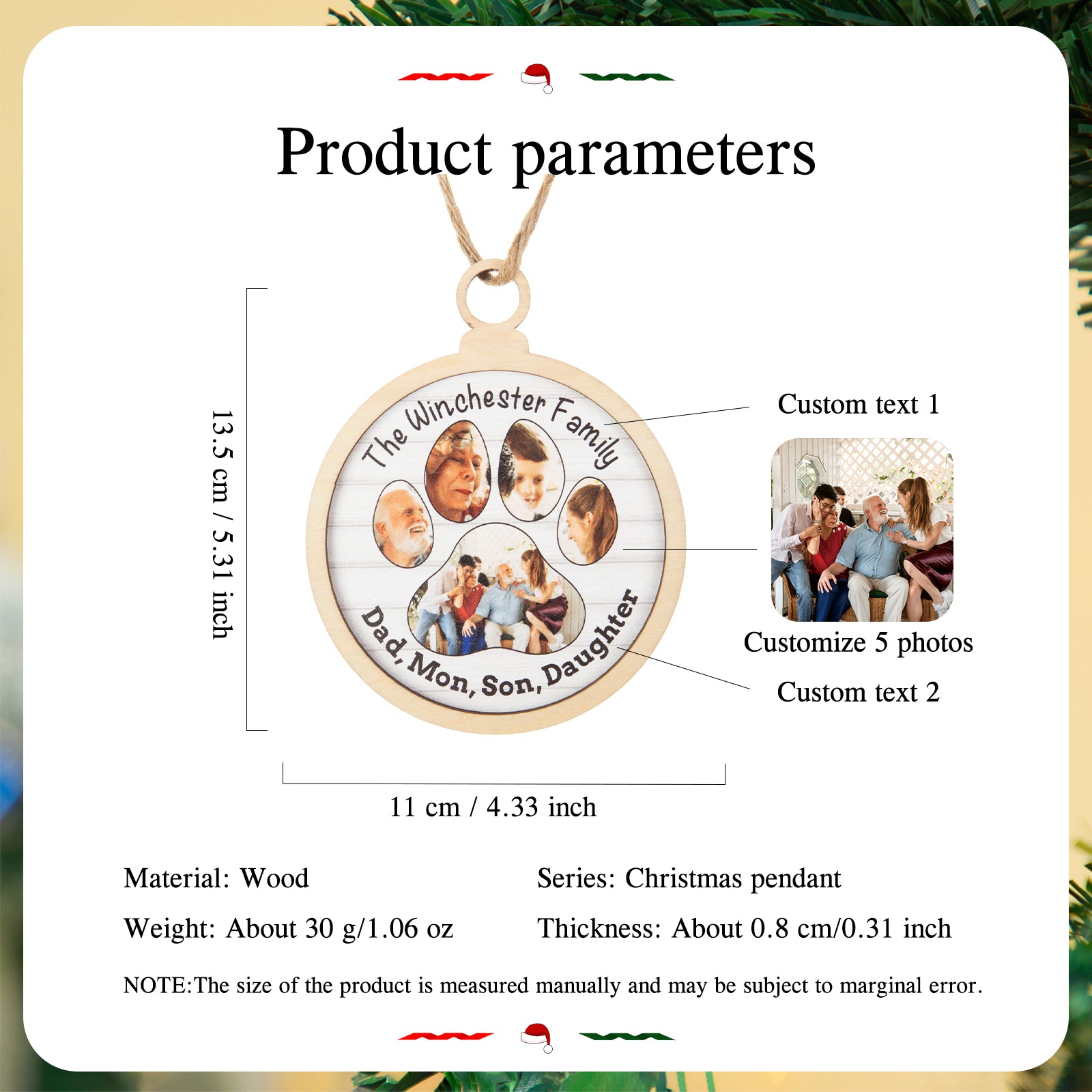 Personalised Photo Christmas Ornament - handmade