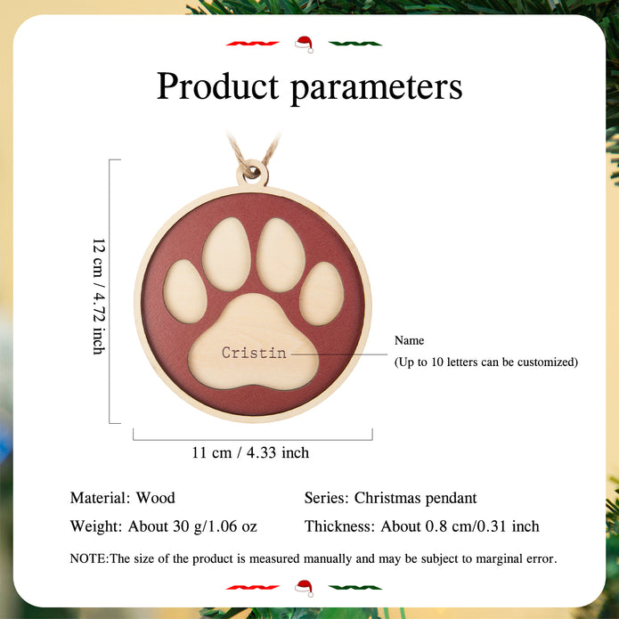 Personalised Name Paw Christmas Ornament - handmade