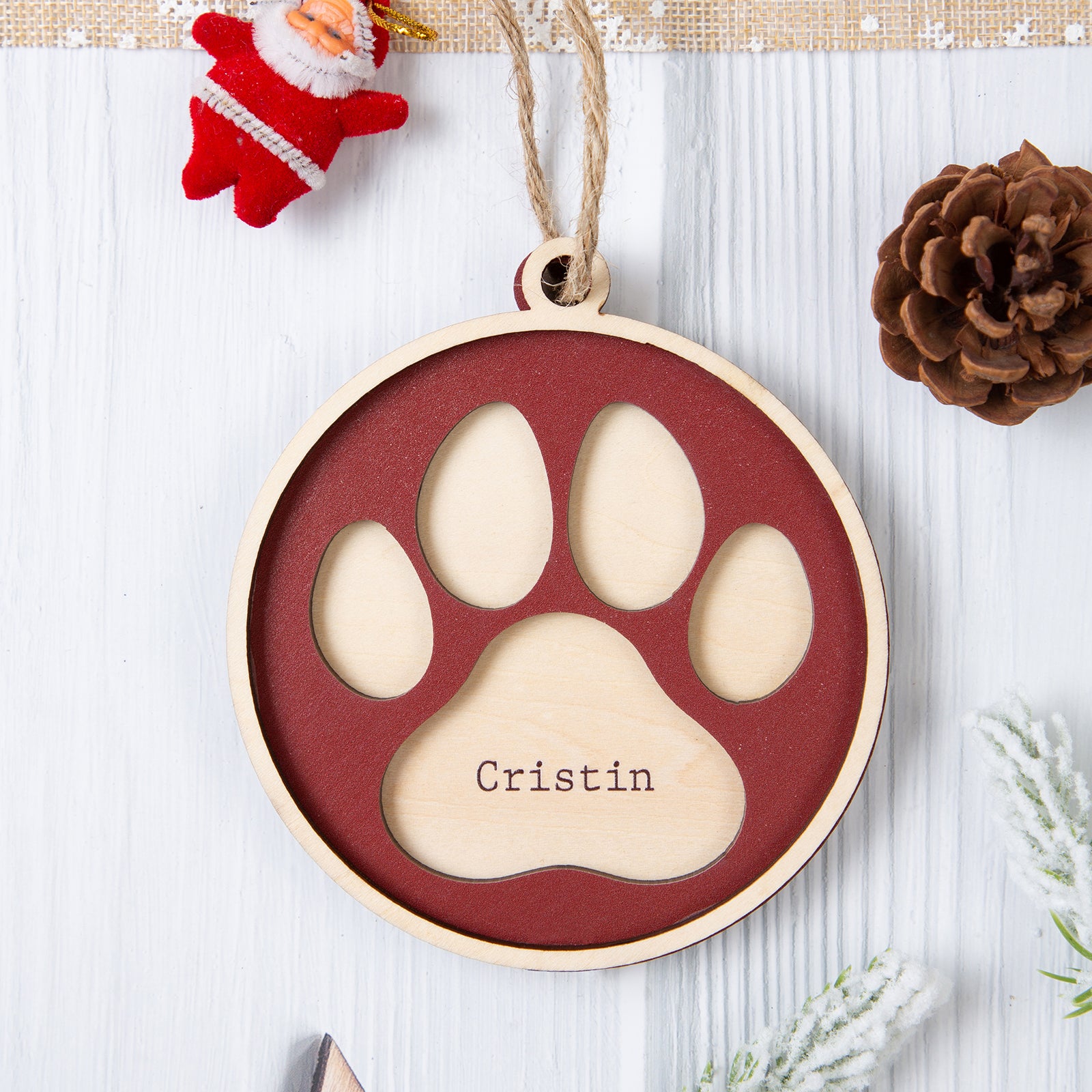 Personalised Name Paw Christmas Ornament - handmade