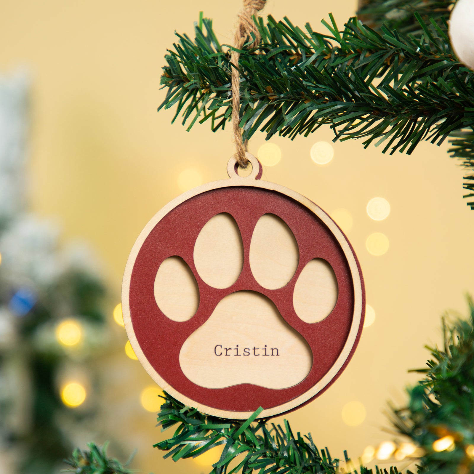 Personalised Name Paw Christmas Ornament - handmade