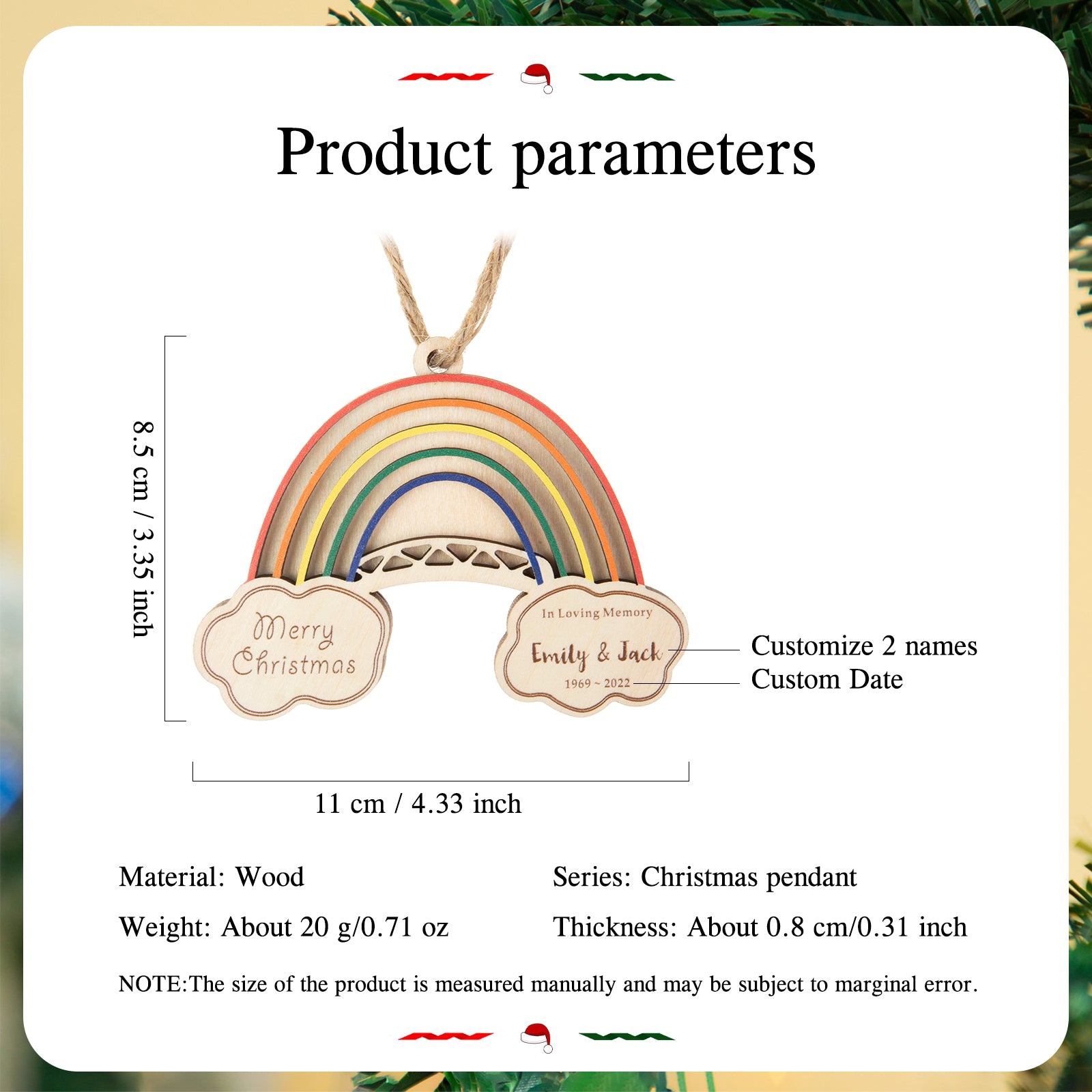 Personalised Rainbow Christmas Name Ornament - handmade