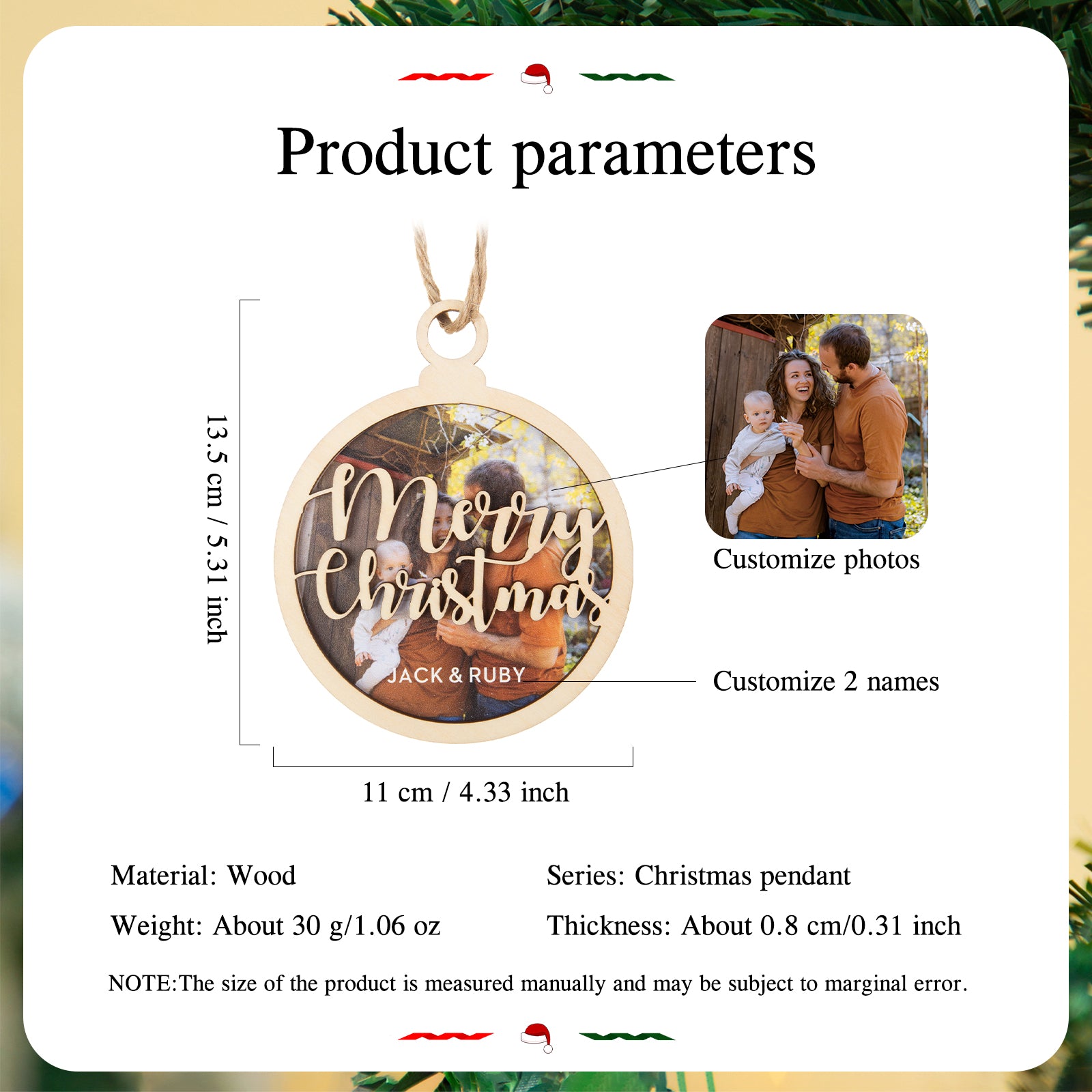 Custom Photo Christmas Ornament - handmade