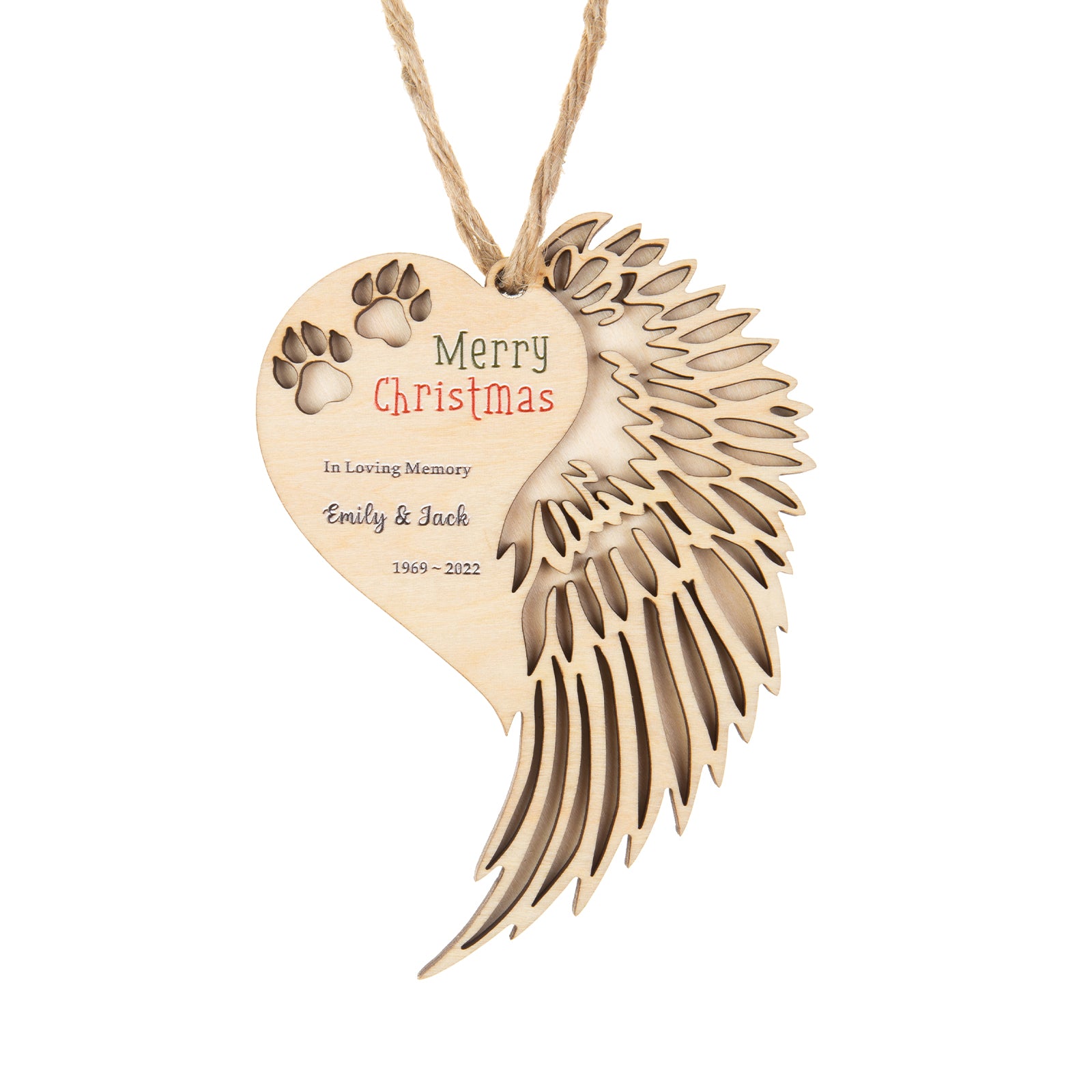 Personalised Angel Wing Christmas Ornament - handmade