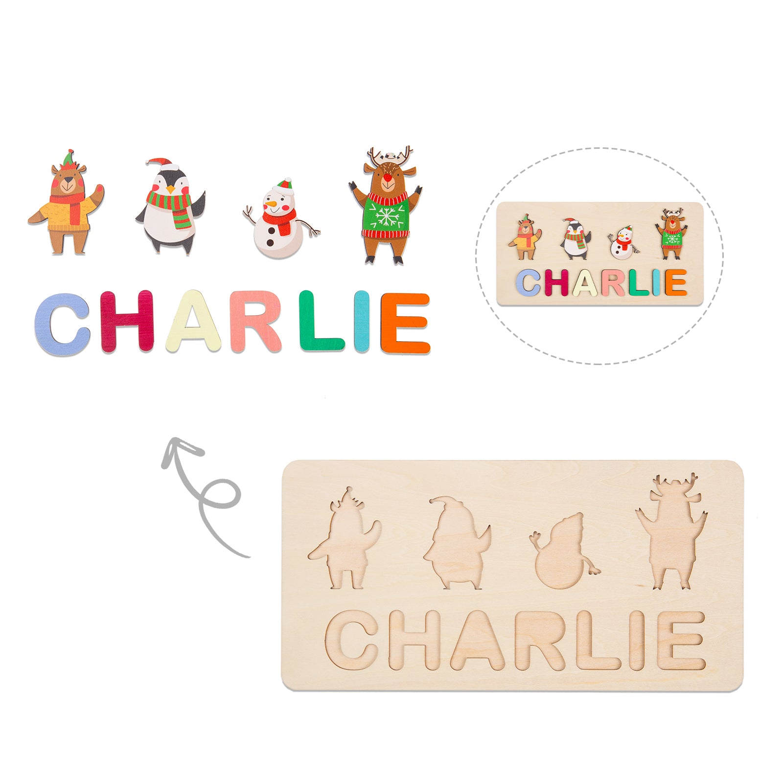 Personalised Wooden Christmas Name Puzzle - handmade
