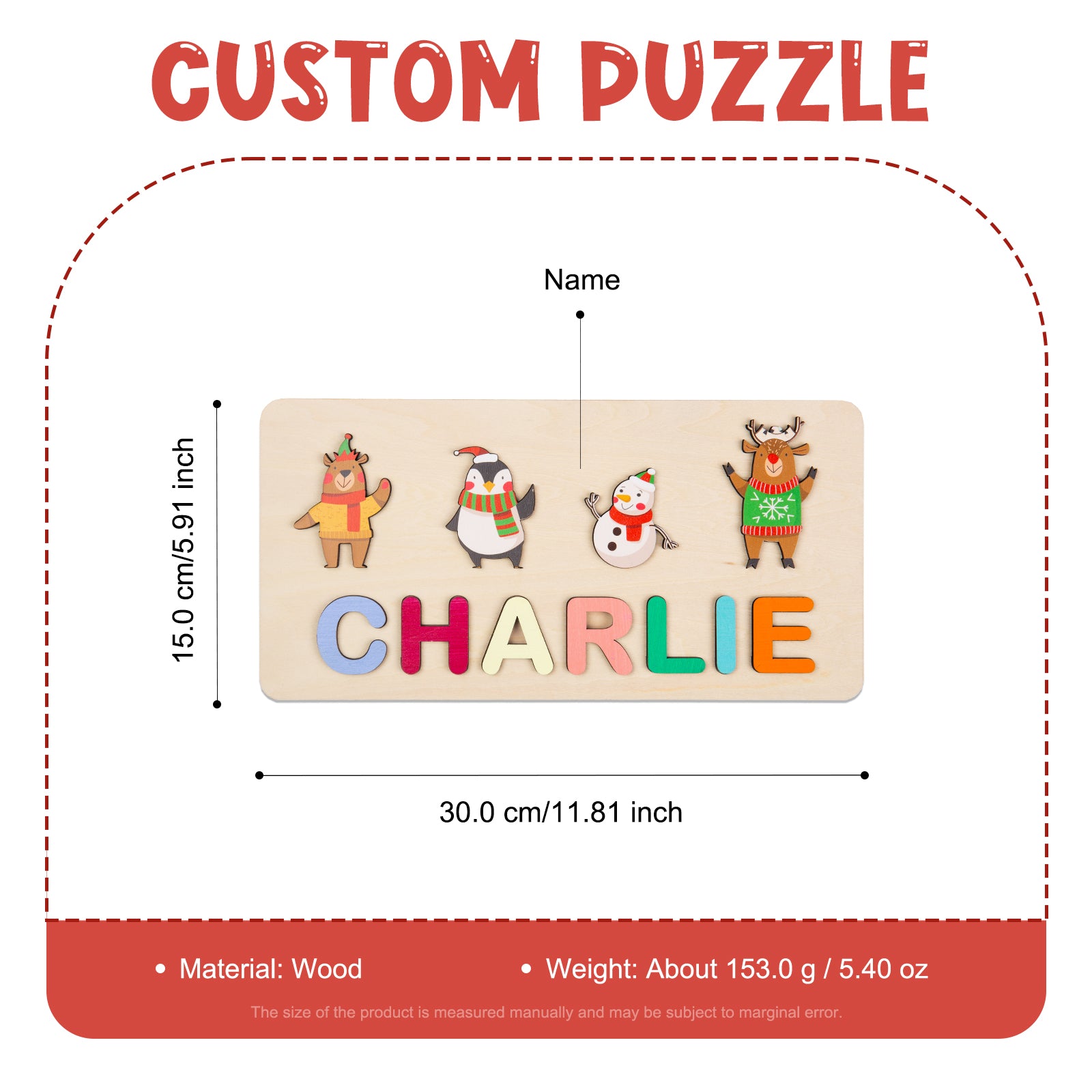Personalised Wooden Christmas Name Puzzle - handmade