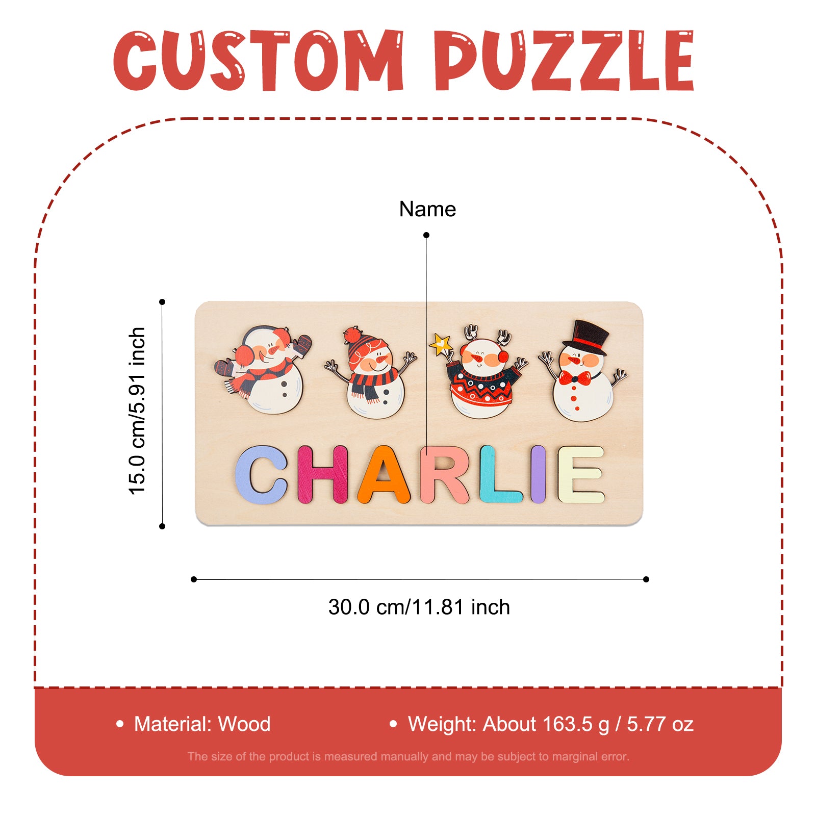 Personalised Snowman Name Puzzle - handmade