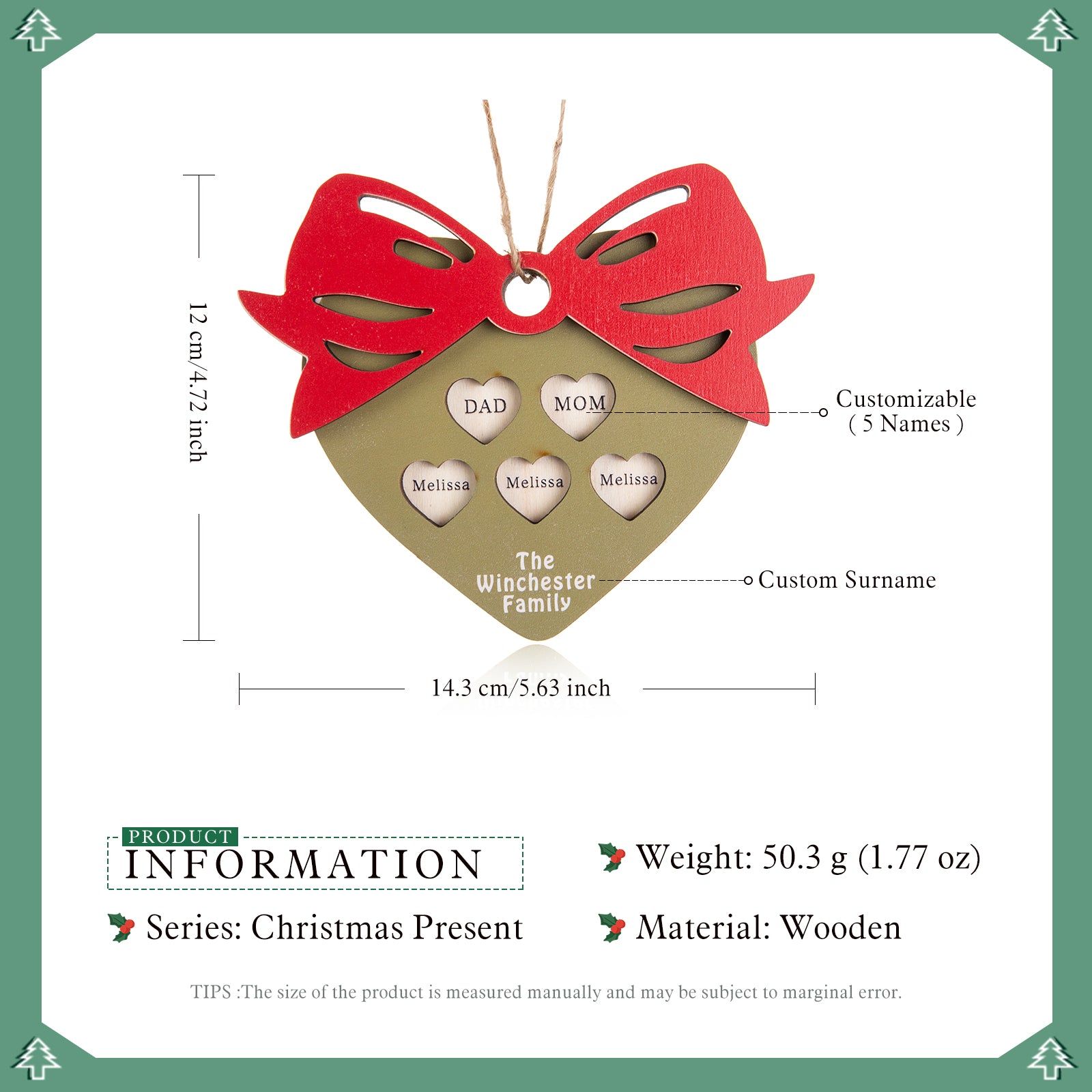 Personalised Heart Christmas Ornament - handmade