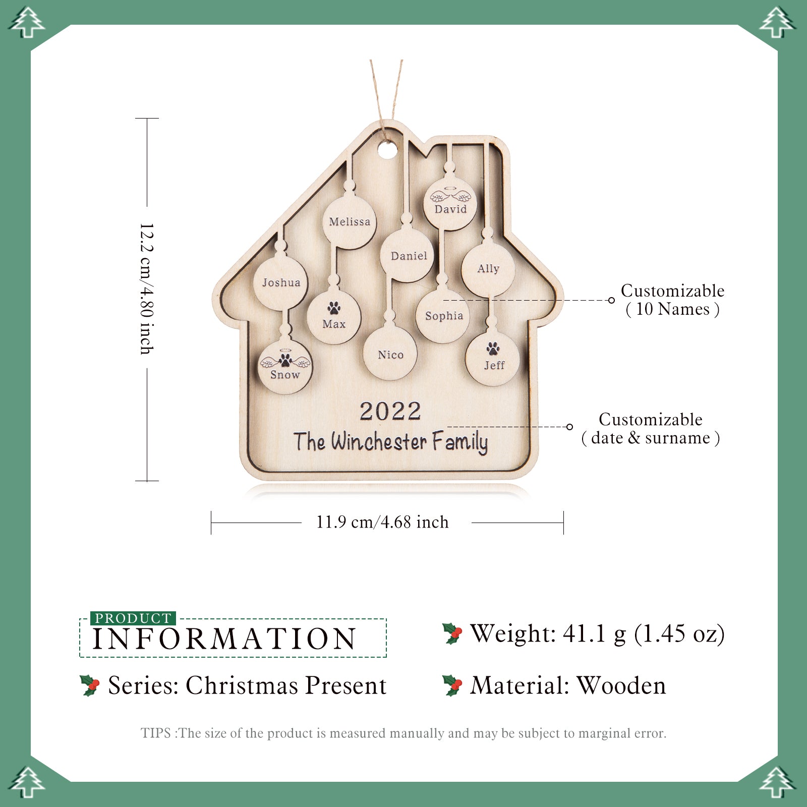 Custom Family Christmas Ornament - handmade