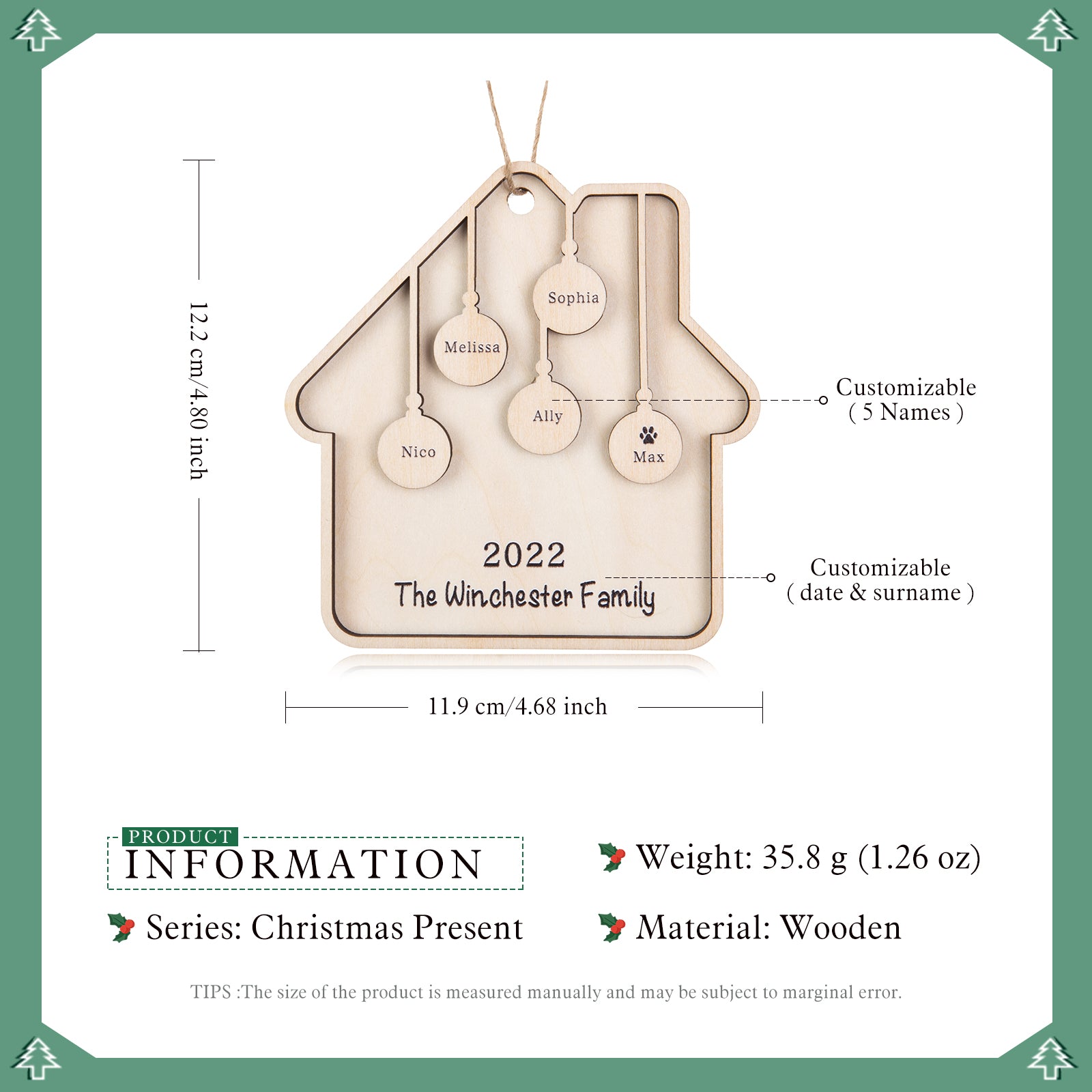 Custom Family Christmas Ornament - handmade