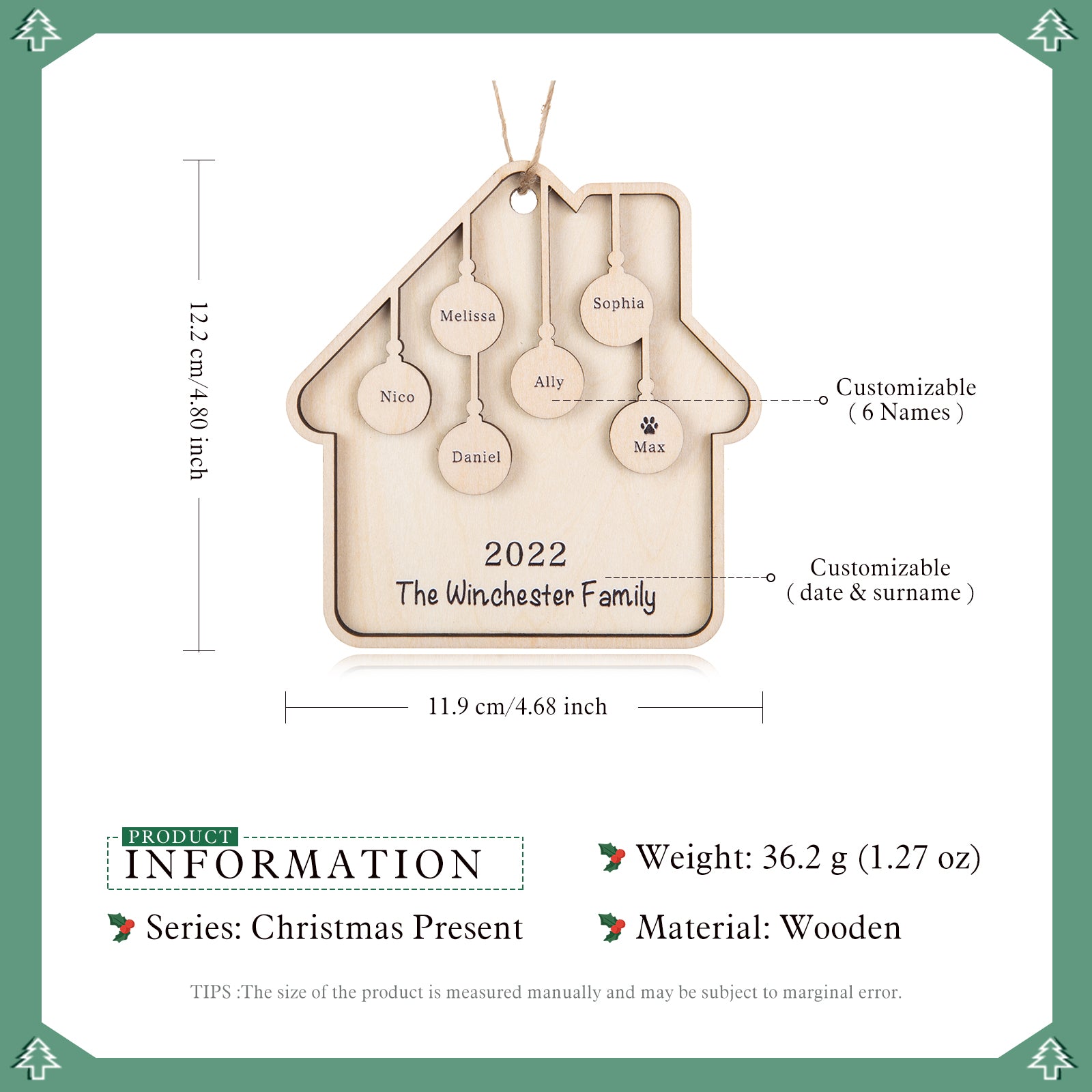 Custom Family Christmas Ornament - handmade