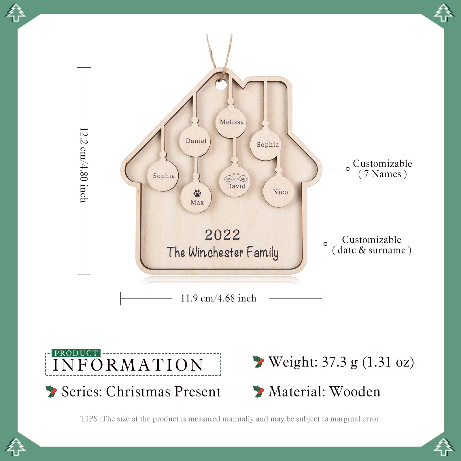 Custom Family Christmas Ornament - handmade