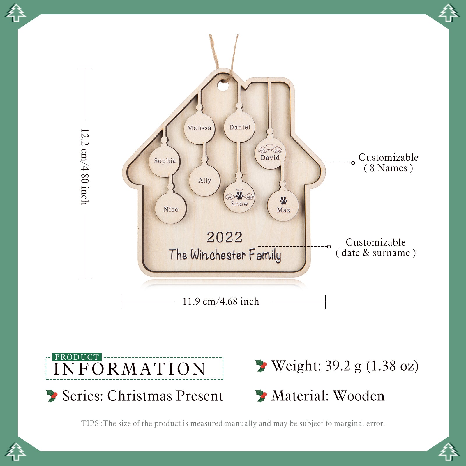 Custom Family Christmas Ornament - handmade