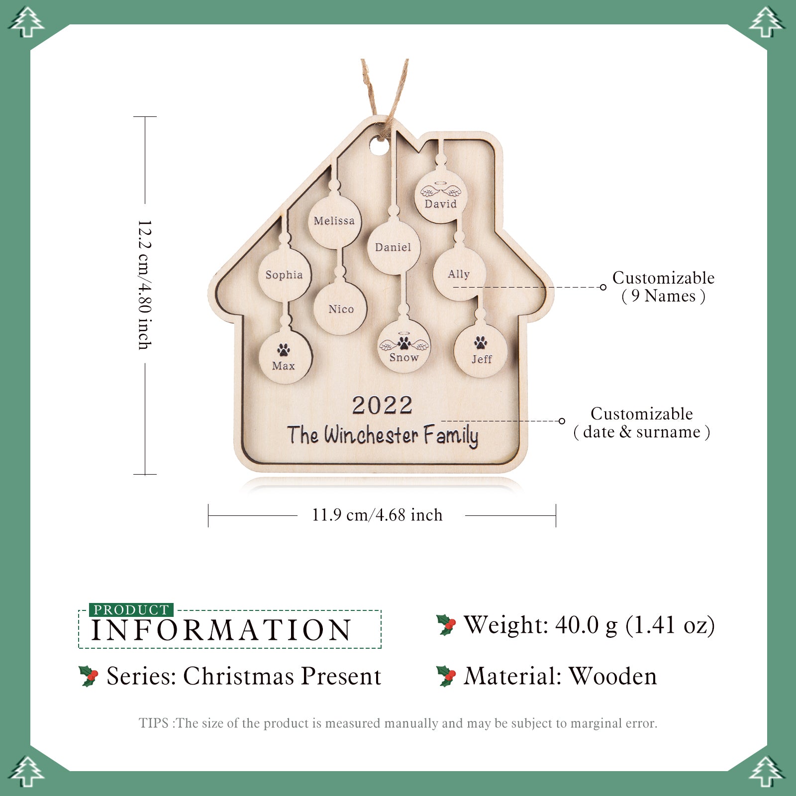 Custom Family Christmas Ornament - handmade