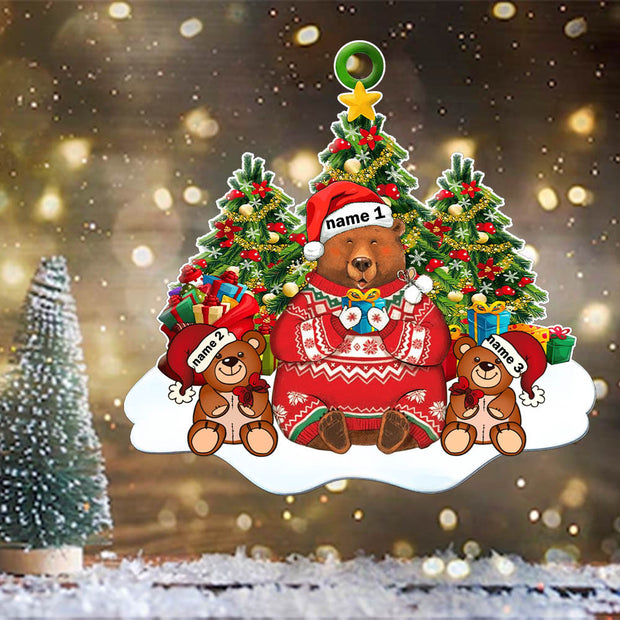 Custom Name Christmas Bear Ornament - handmade