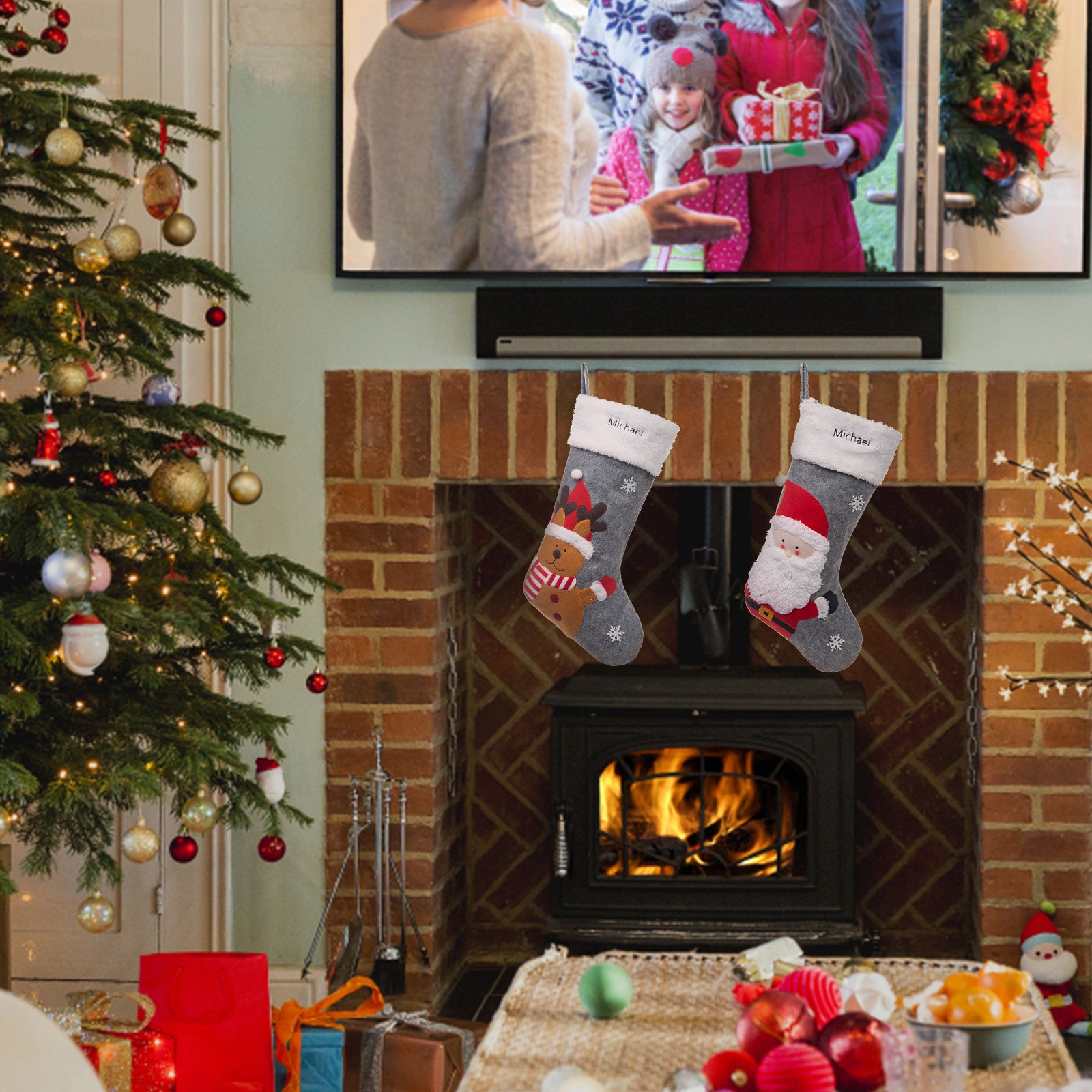 Custom Name Santa Claus Sock - handmade