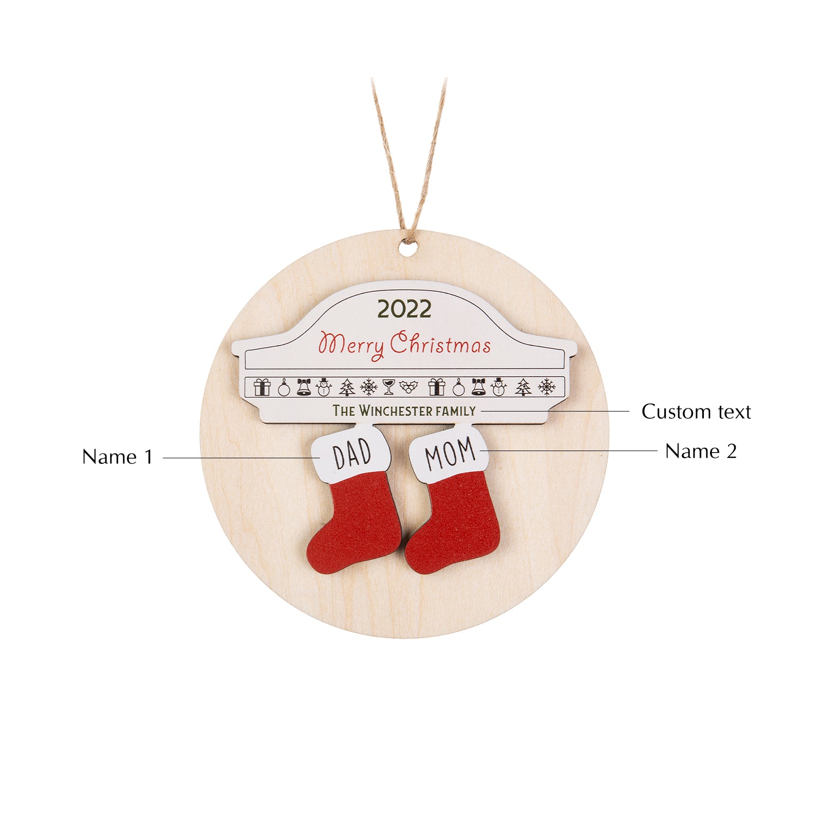 Custom Name Christmas Sock Ornament - handmade