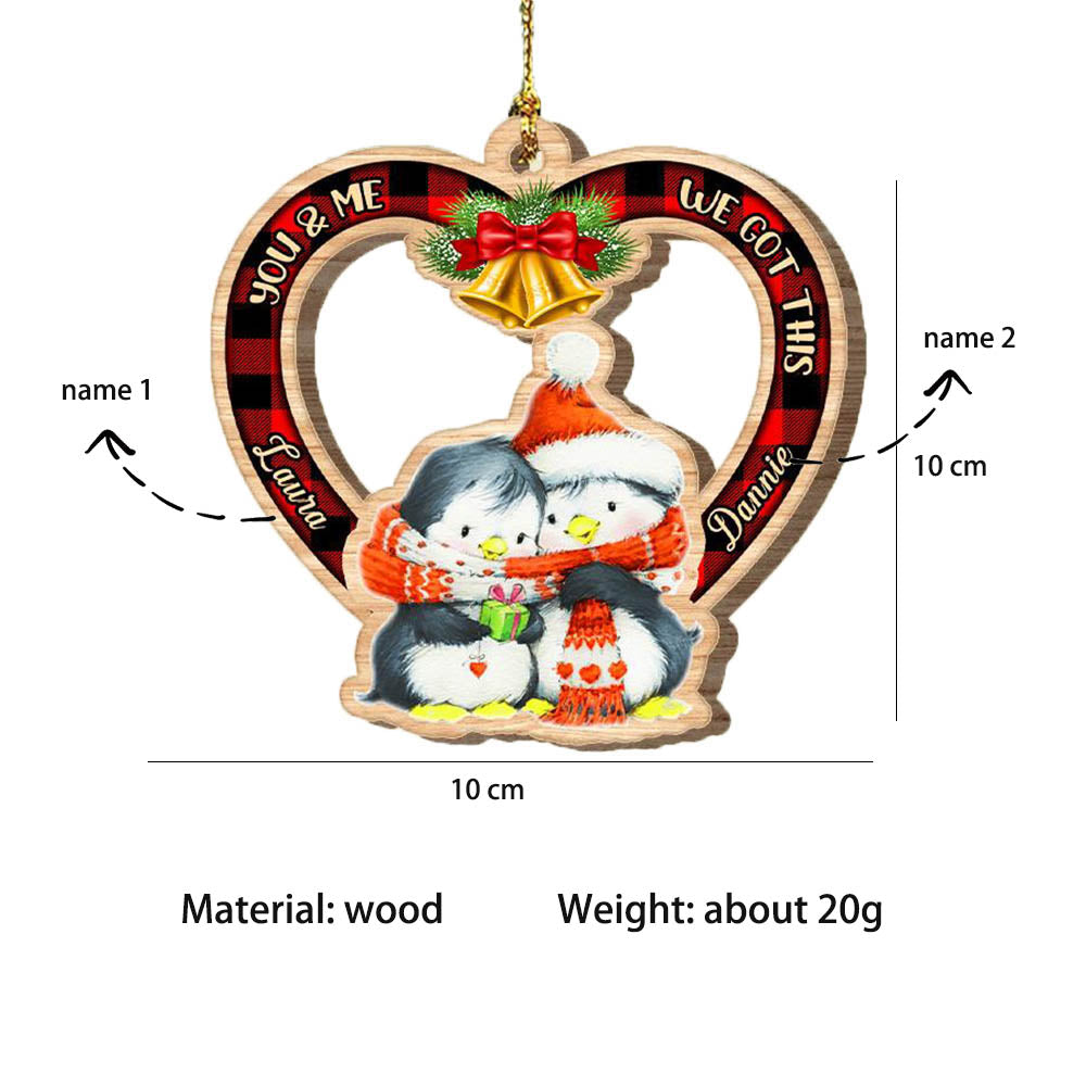 Personalised Penguin Heart Christmas Ornament - handmade