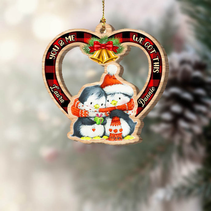 Personalised Penguin Heart Christmas Ornament - handmade