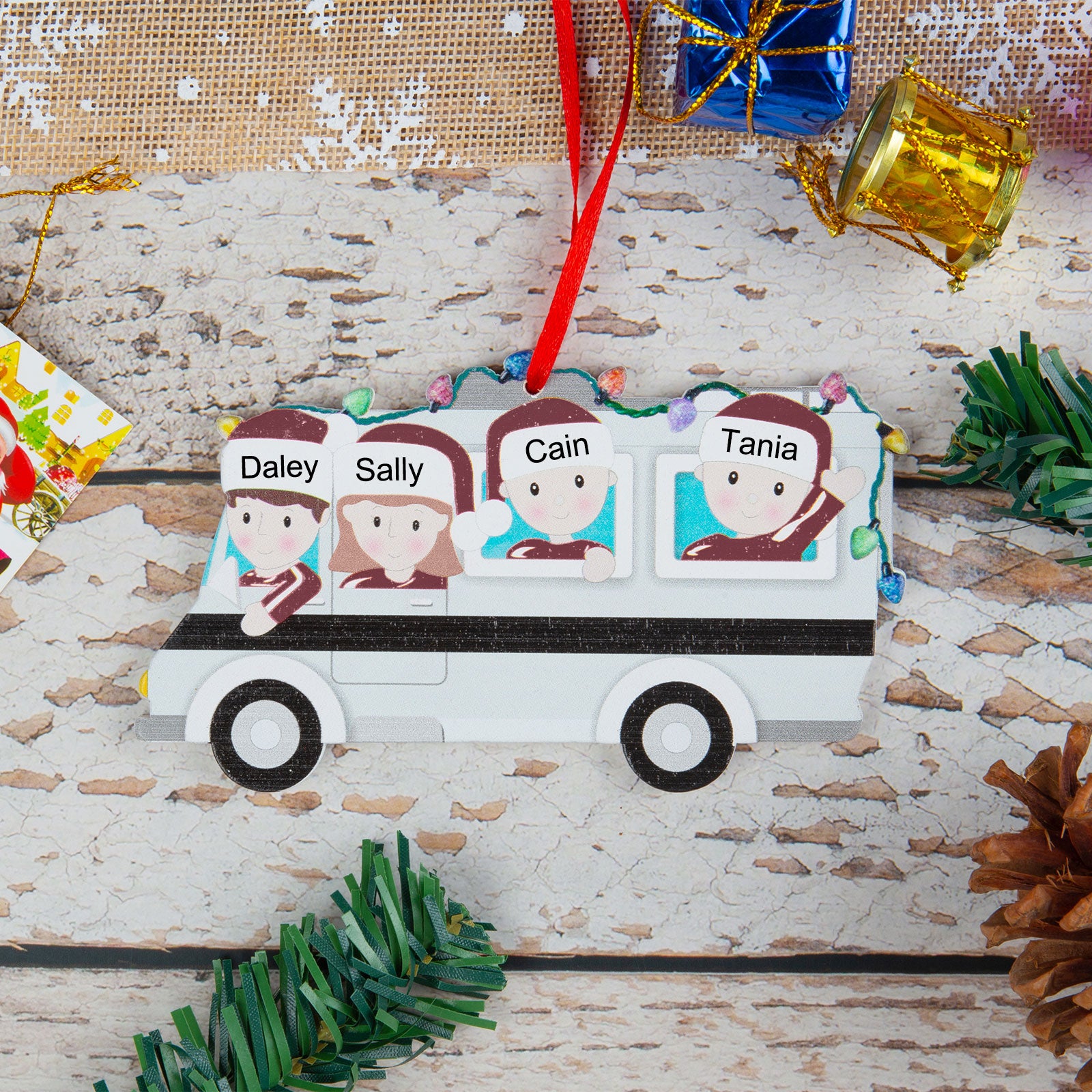 Custom Name Chritsmas Bus Ornament - handmade