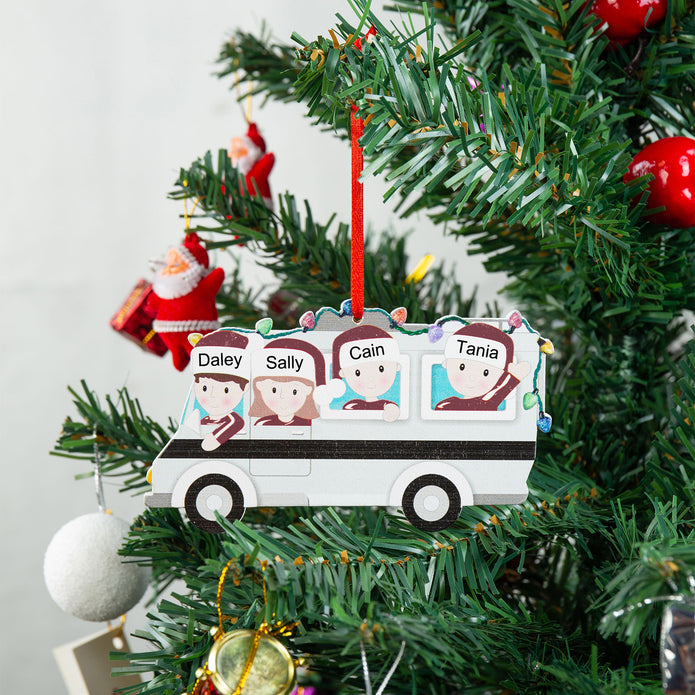 Custom Name Chritsmas Bus Ornament - handmade