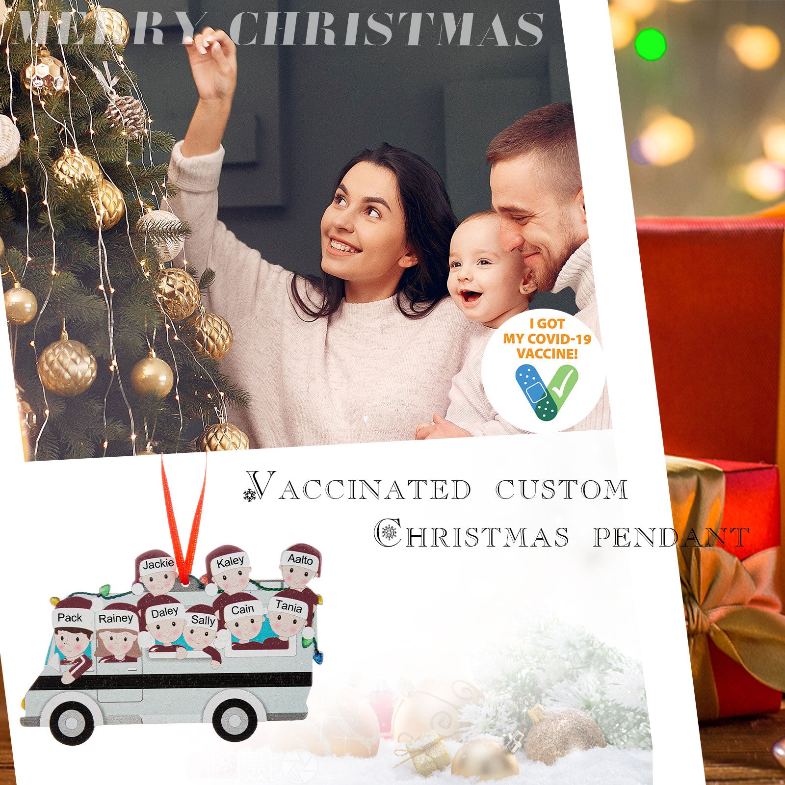 Custom Name Chritsmas Bus Ornament - handmade