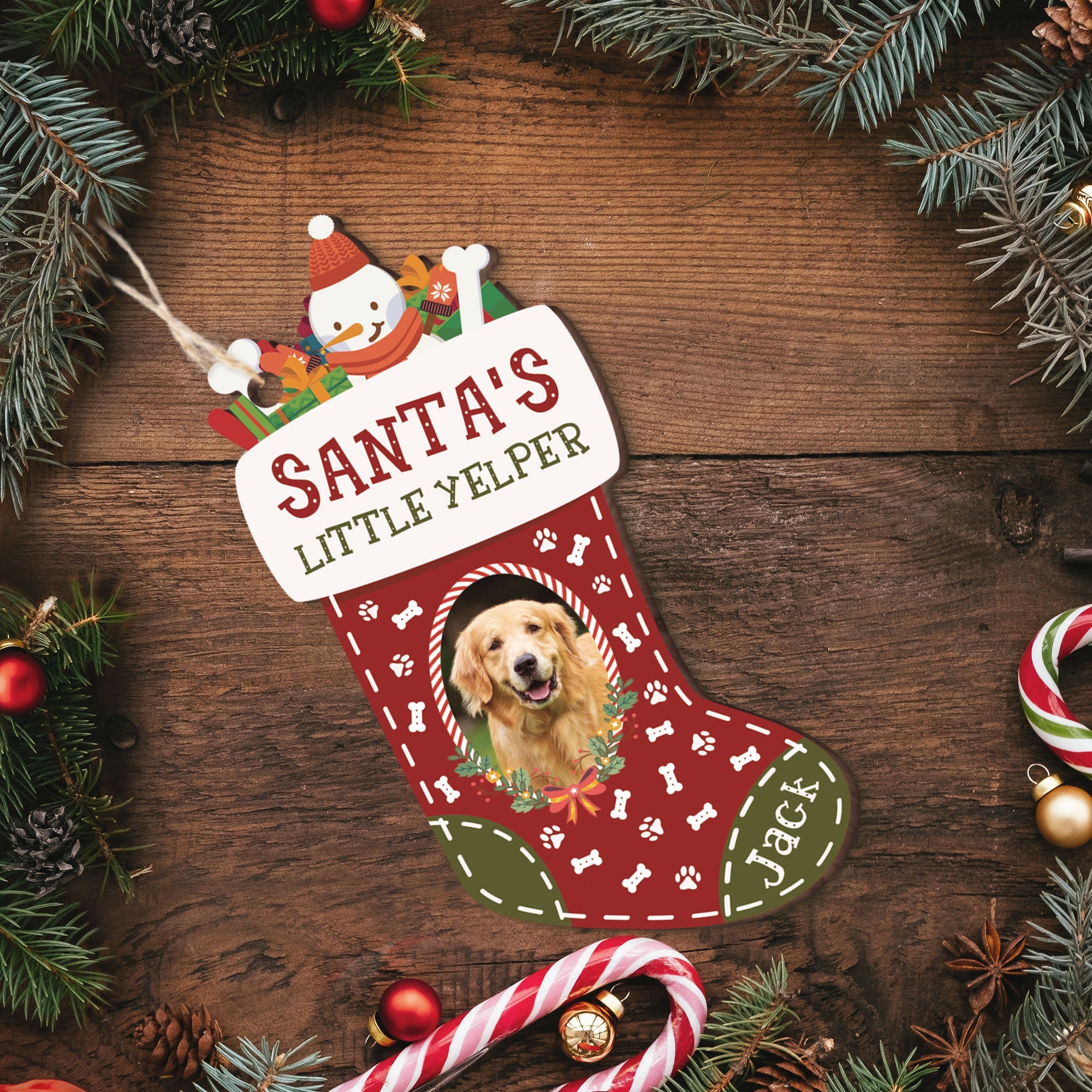 Custom Photo Christmas Sock Ornament - handmade