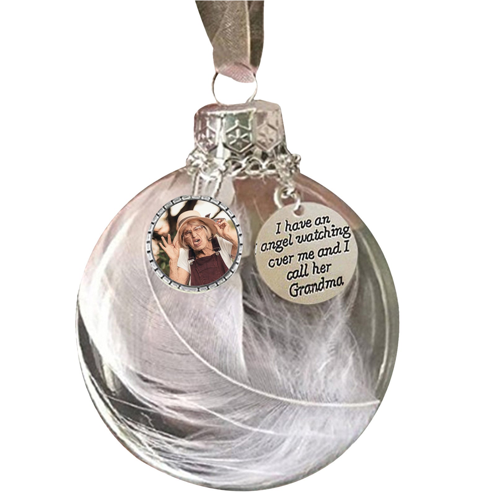 Custom Photo Feather Bottle Ornament - handmade