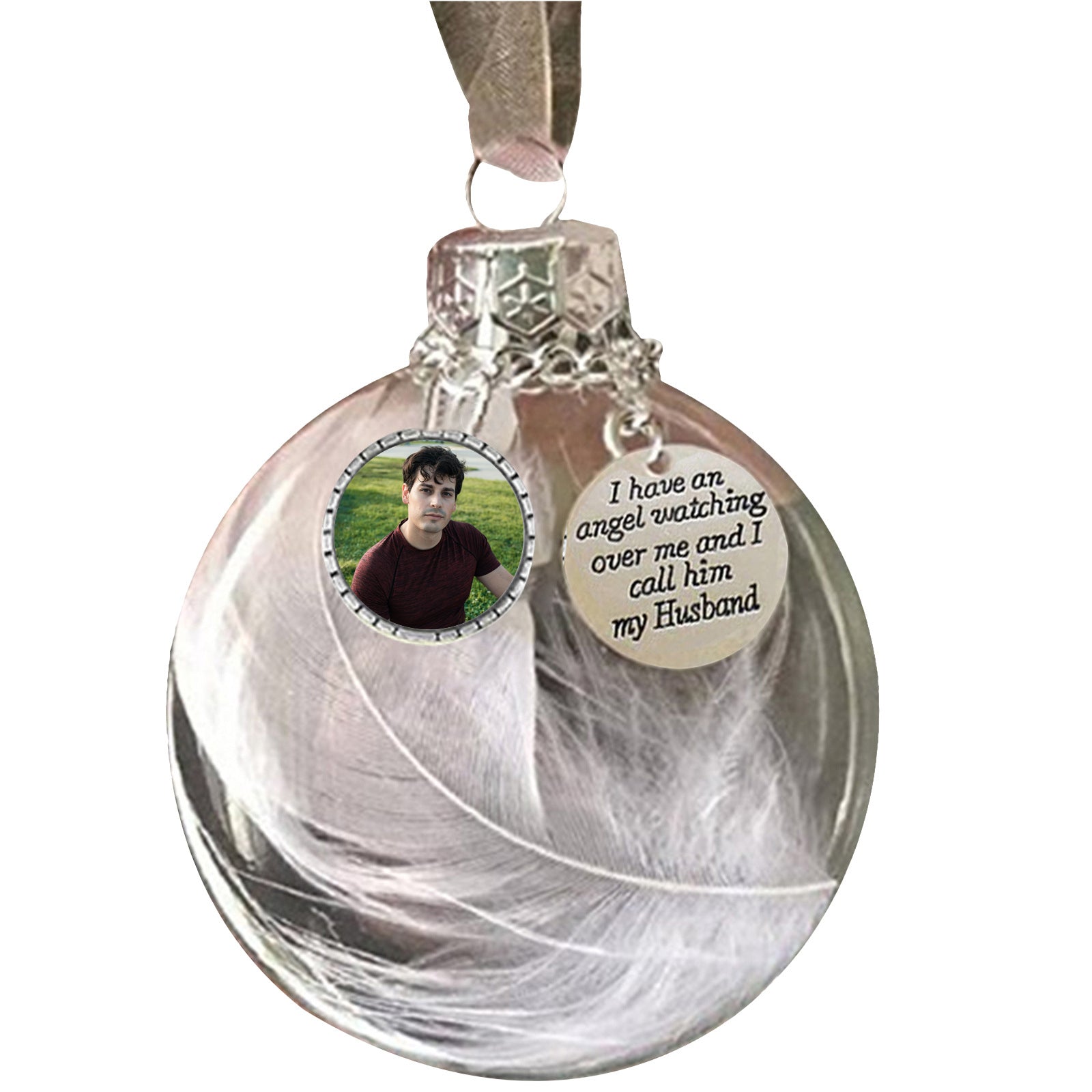 Custom Photo Feather Bottle Ornament - handmade