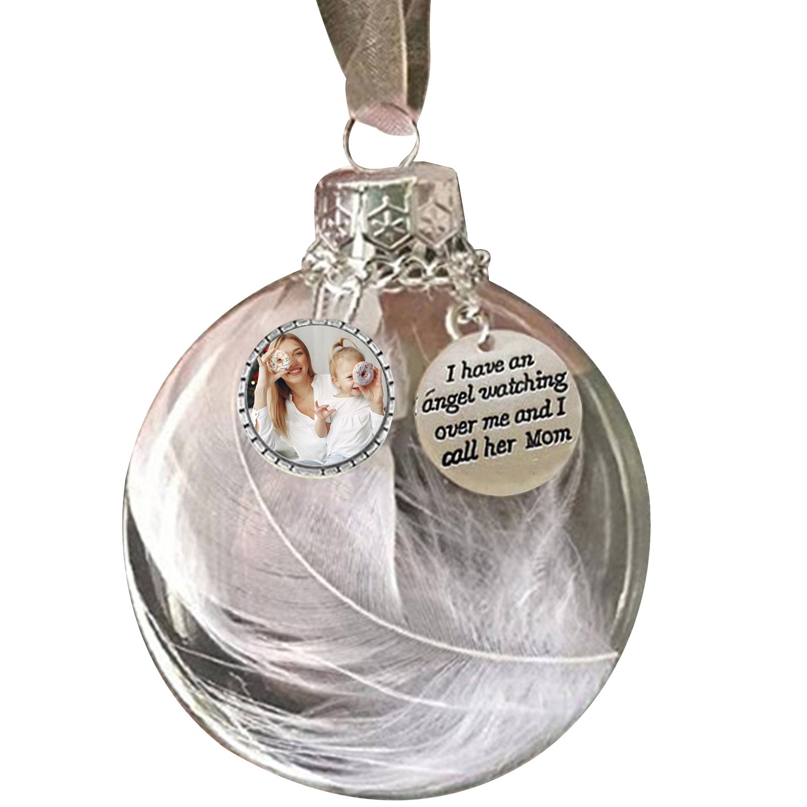 Custom Photo Feather Bottle Ornament - handmade