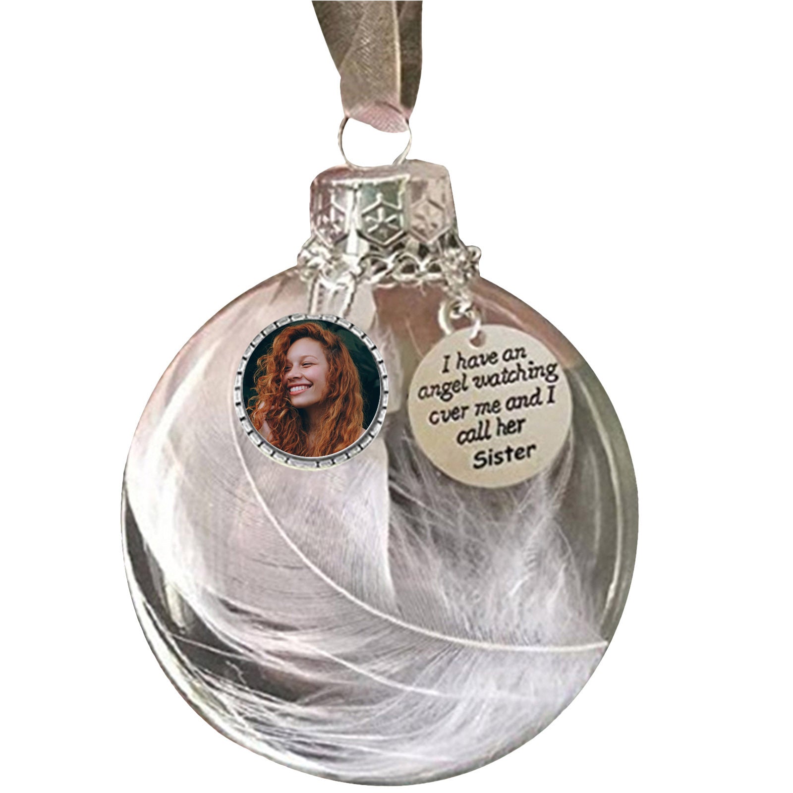 Custom Photo Feather Bottle Ornament - handmade