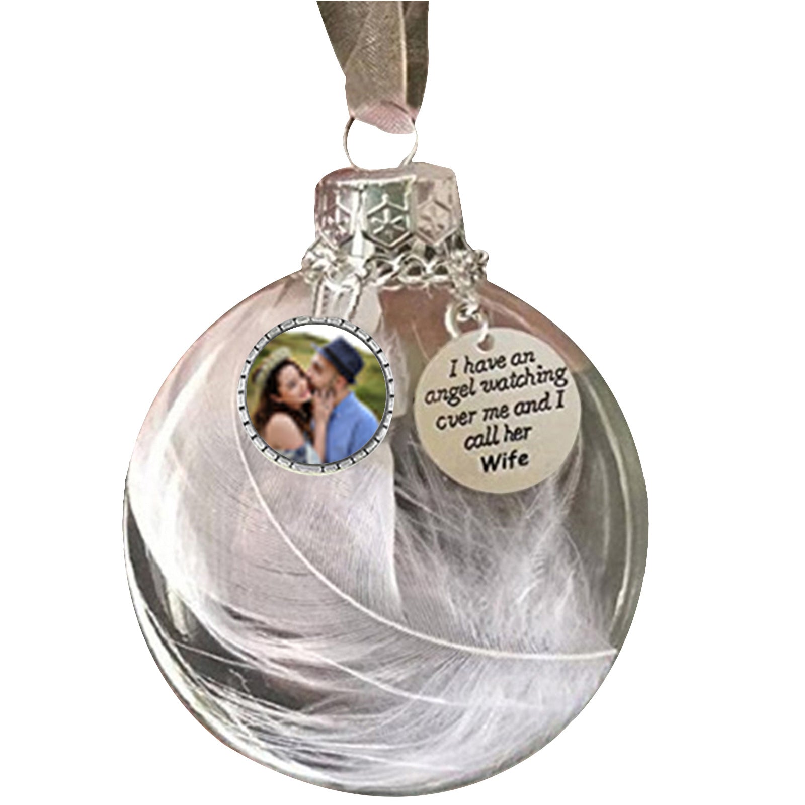 Custom Photo Feather Bottle Ornament - handmade
