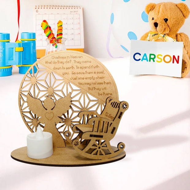 Custom Name Wooden Angel Ornament with Chair - handmade