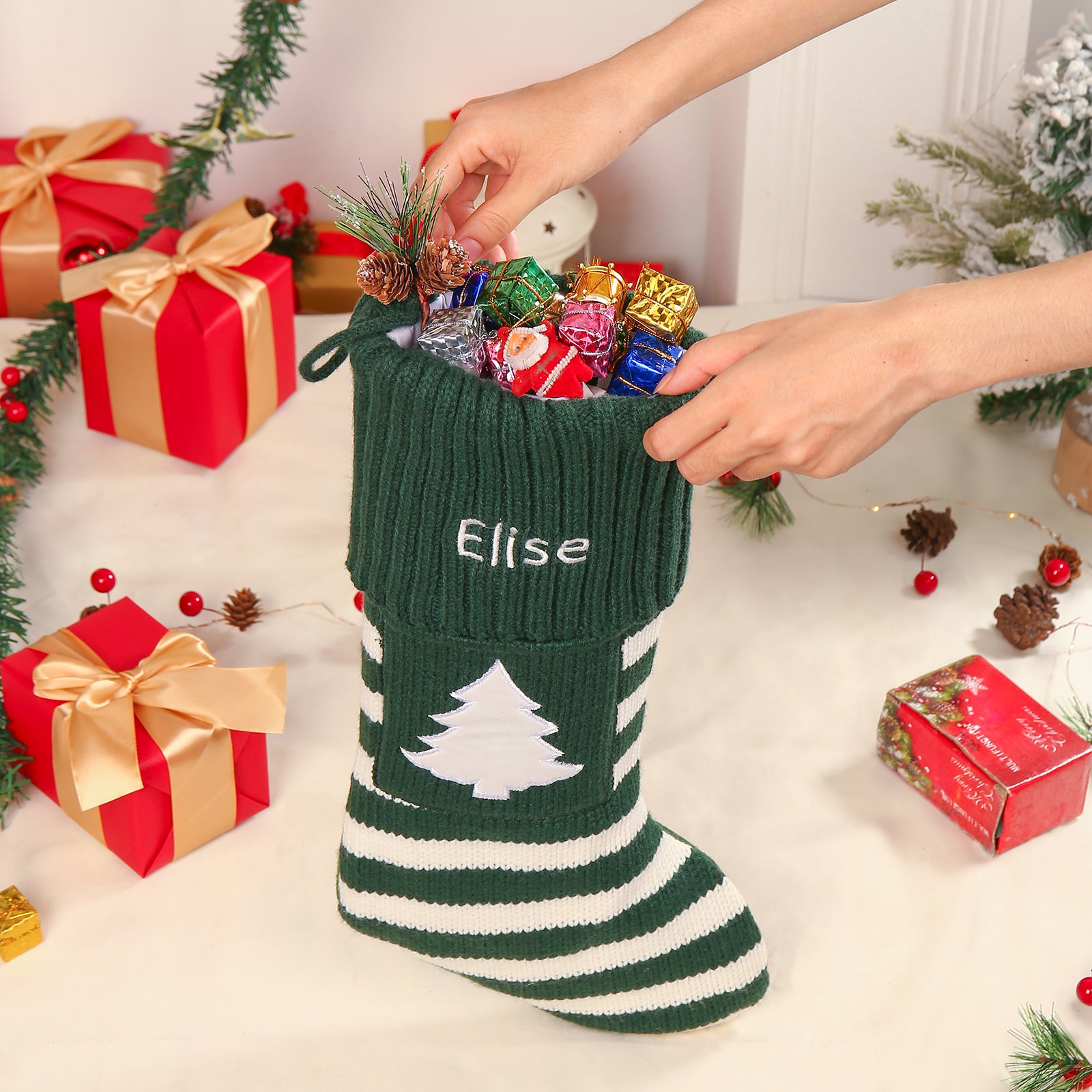 Personalised Snowflake Tree Christmas Socks - handmade