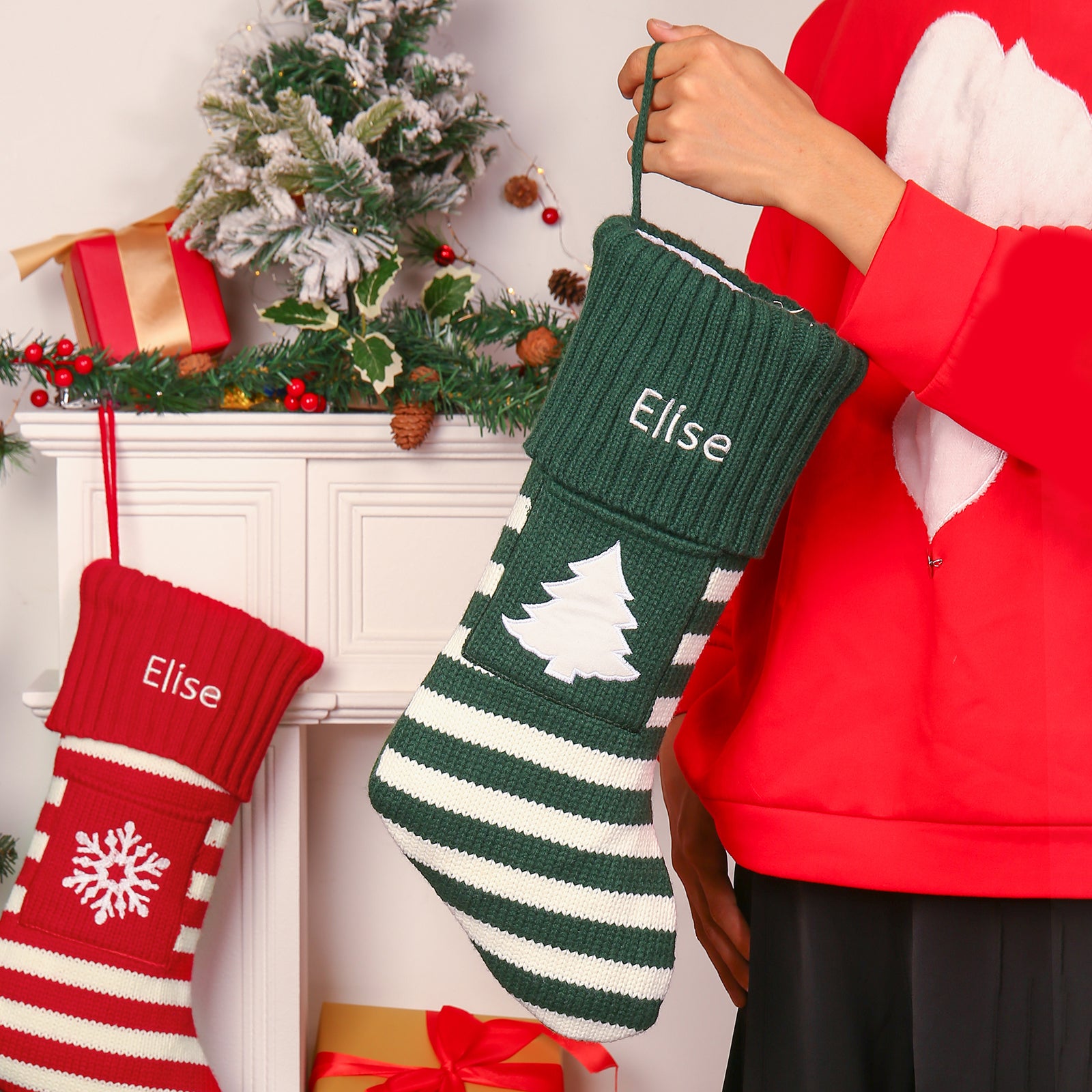 Personalised Snowflake Tree Christmas Socks - handmade