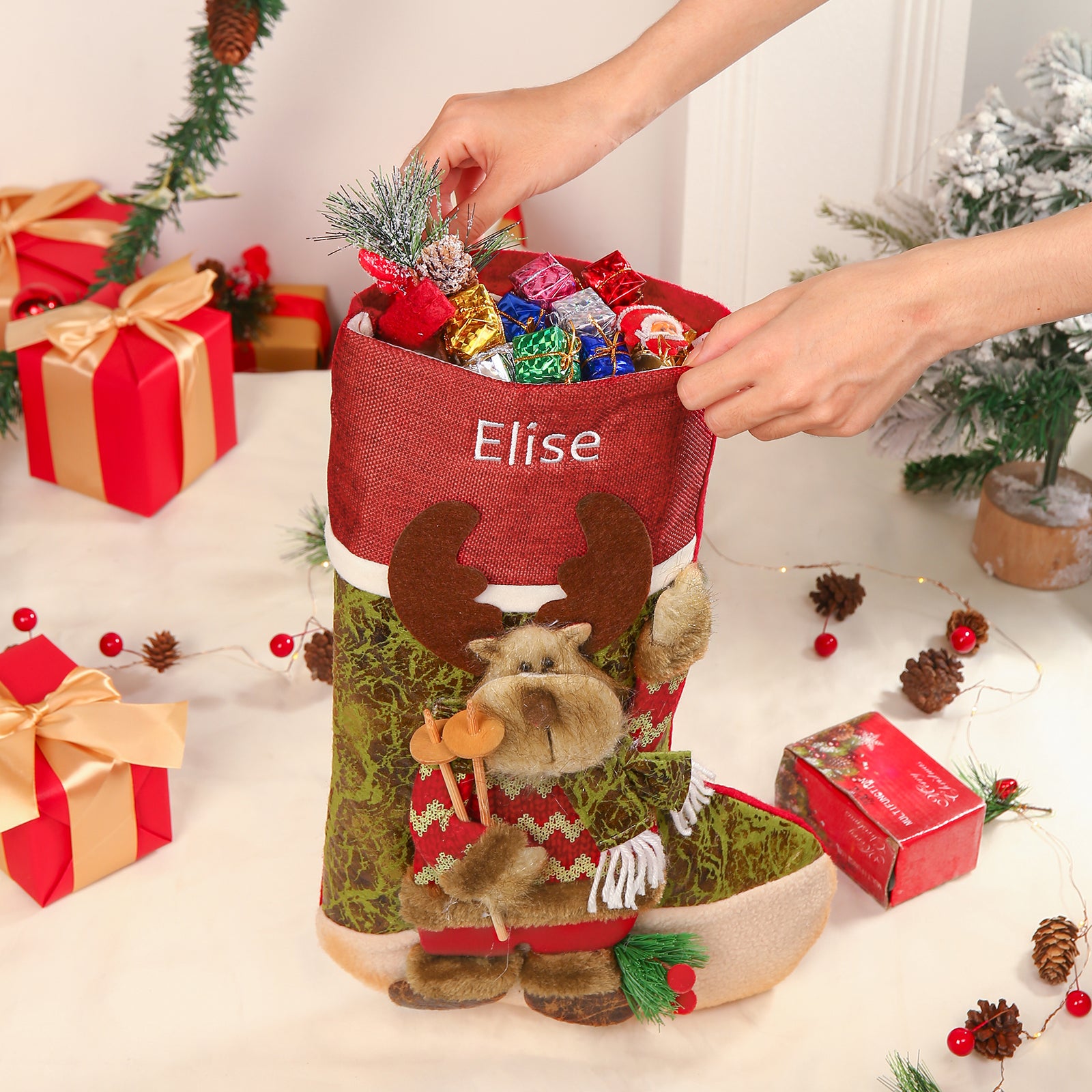 Personalised Snowman Elk Christmas Socks - handmade