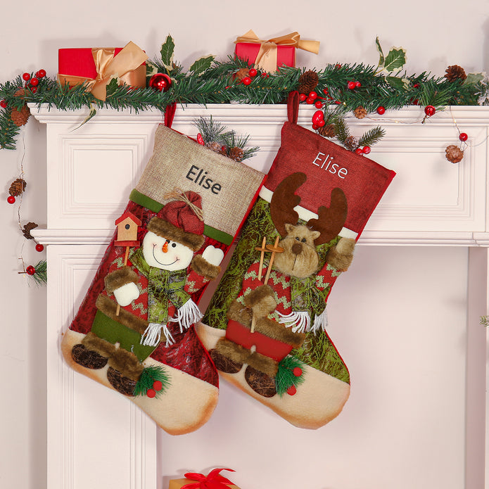 Personalised Snowman Elk Christmas Socks - handmade
