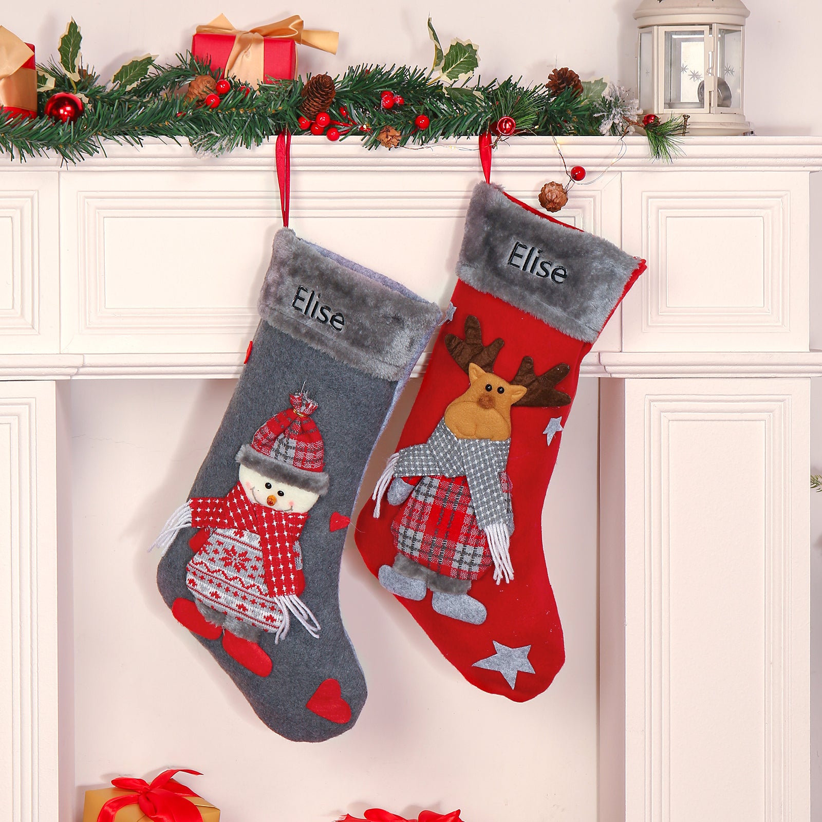 Personalised Elk Snowman Christmas Socks - handmade