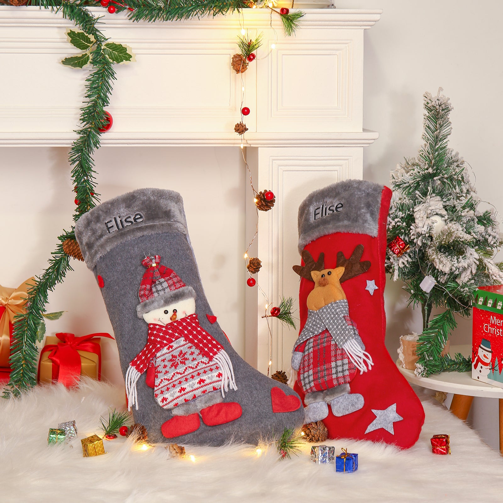 Personalised Elk Snowman Christmas Socks - handmade
