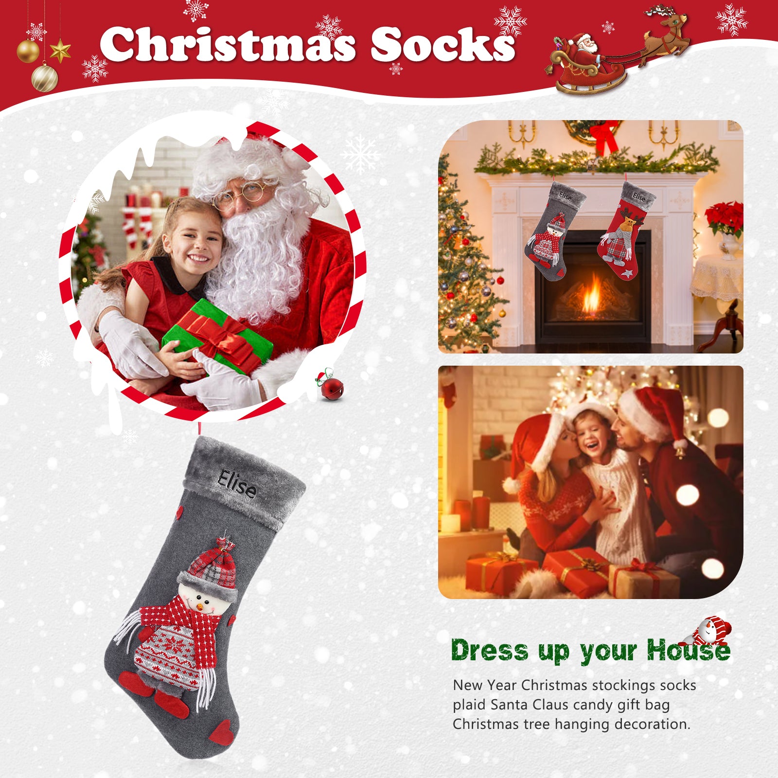 Personalised Elk Snowman Christmas Socks - handmade