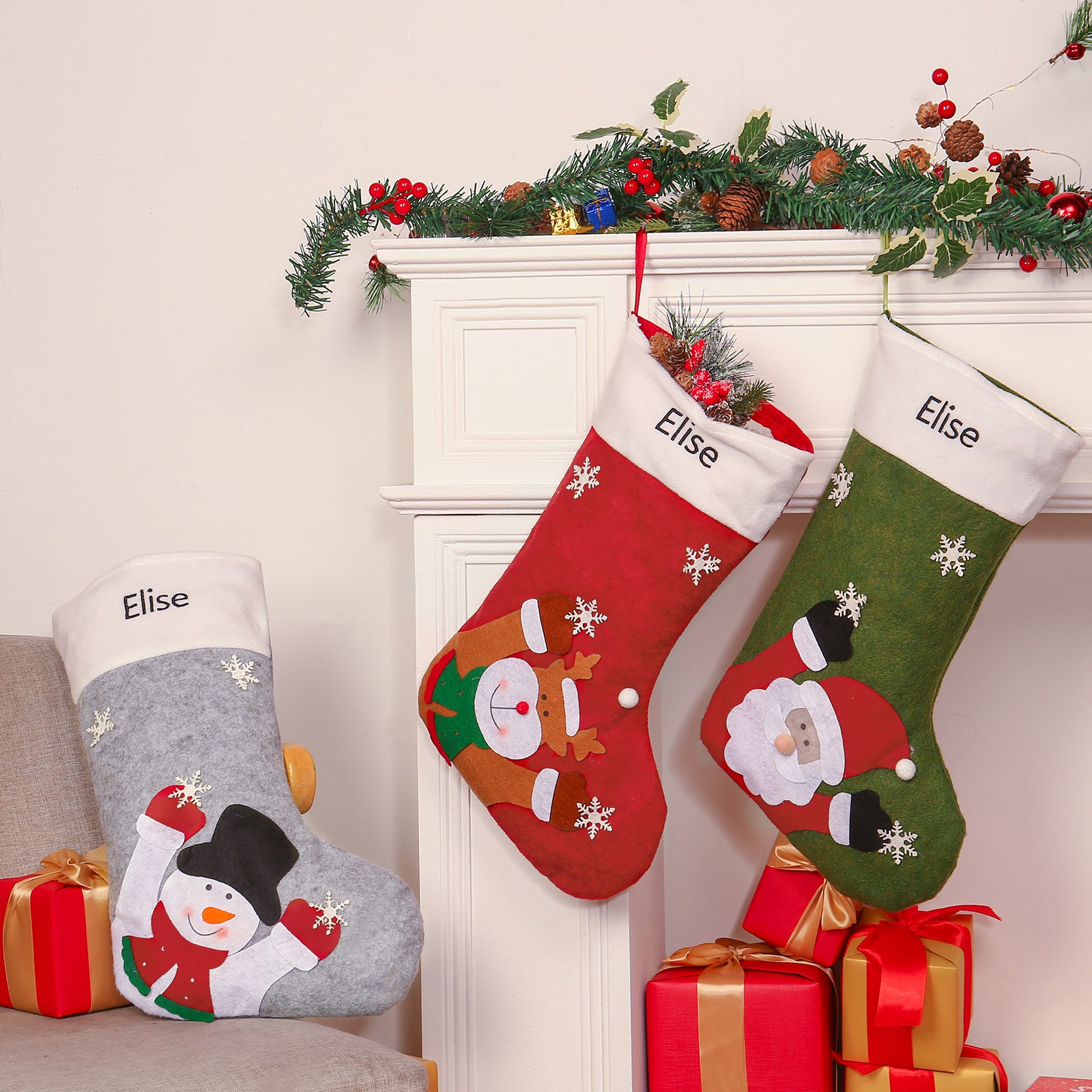 Custom Snowman Elk Christmas Socks - handmade