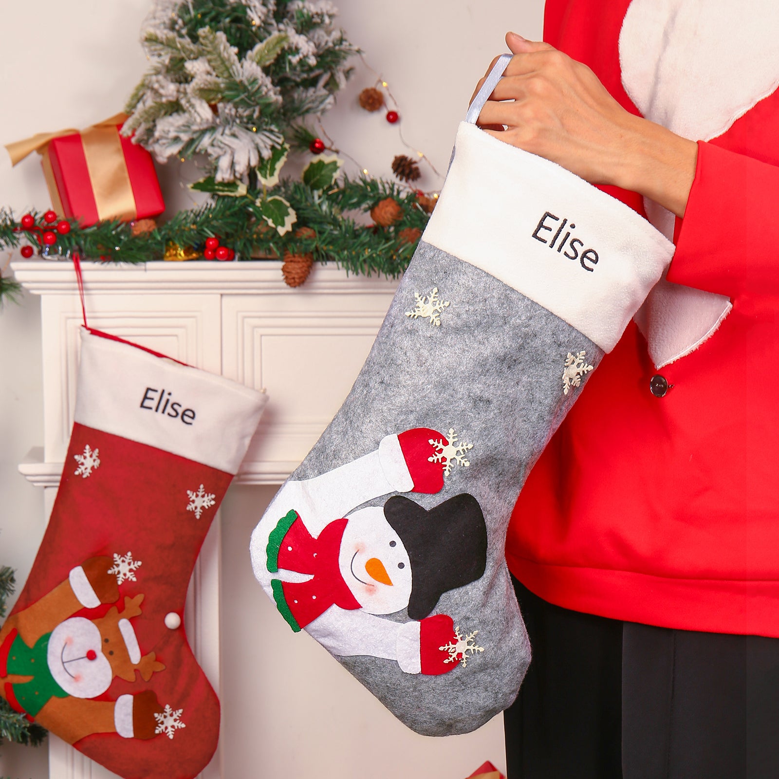 Custom Snowman Elk Christmas Socks - handmade