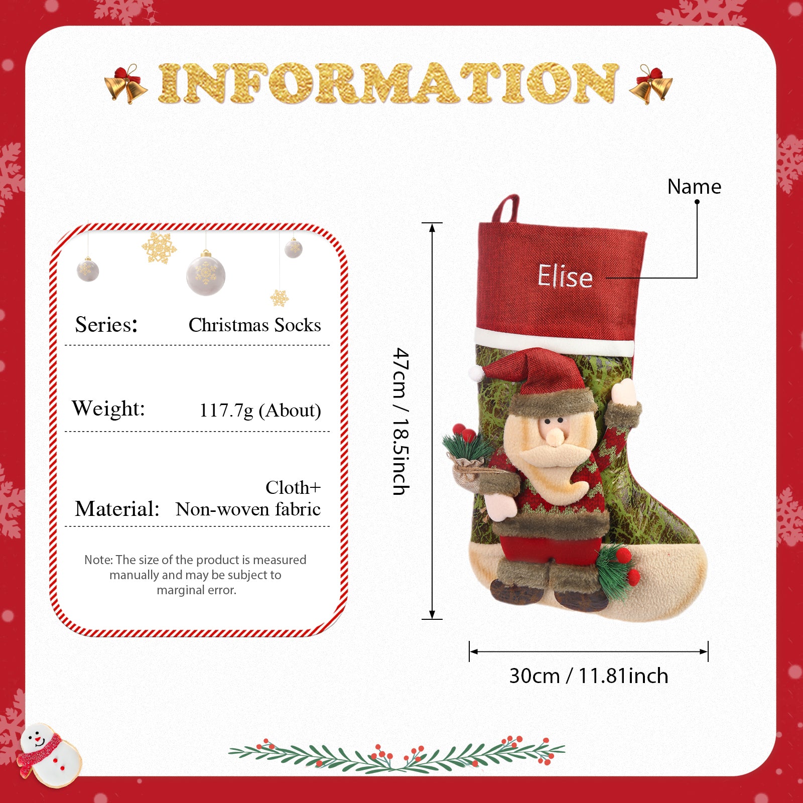 Personalised Snowman Christmas Socks - handmade