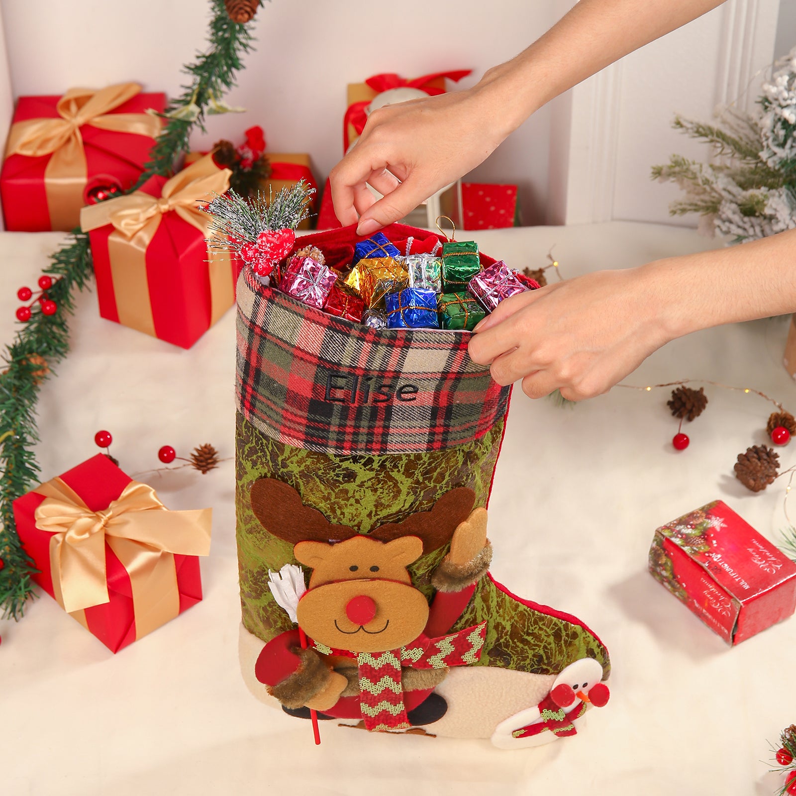 Custom Snowman Elk Christmas Socks - handmade