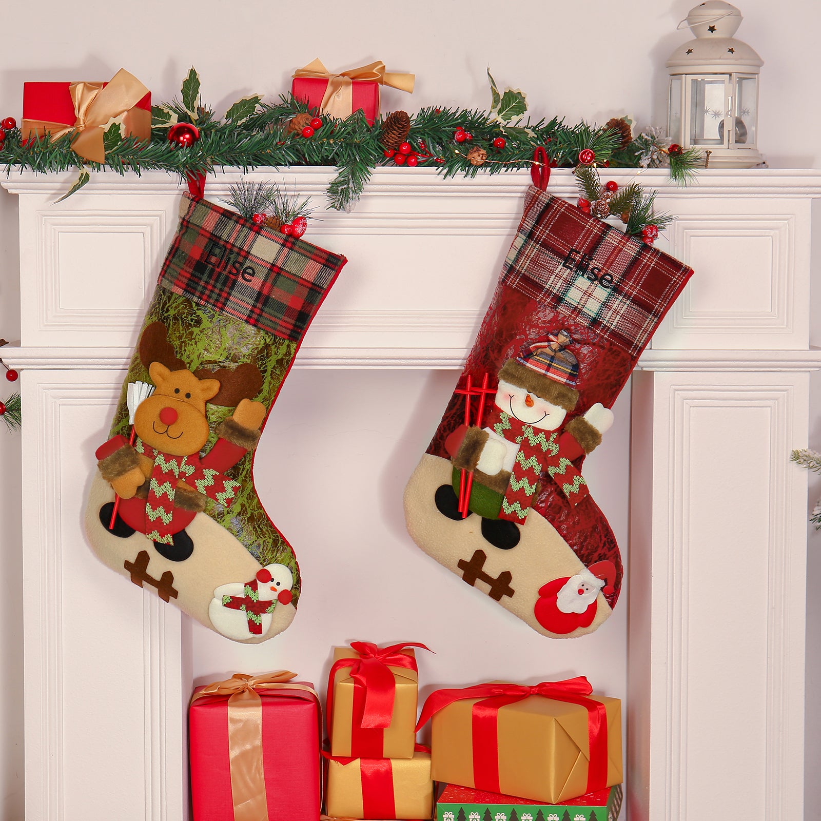 Custom Snowman Elk Christmas Socks - handmade